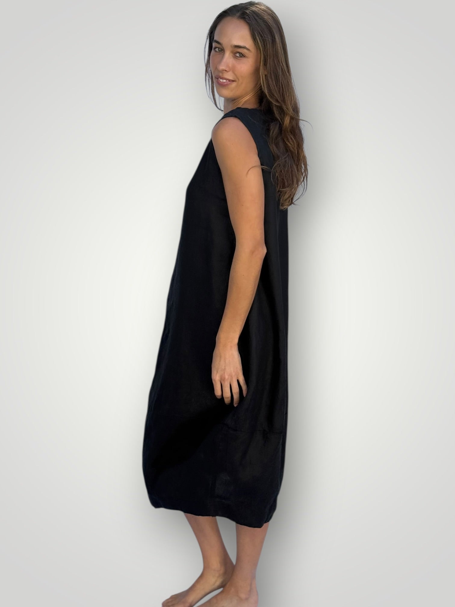 adele dress - black linen Apparel