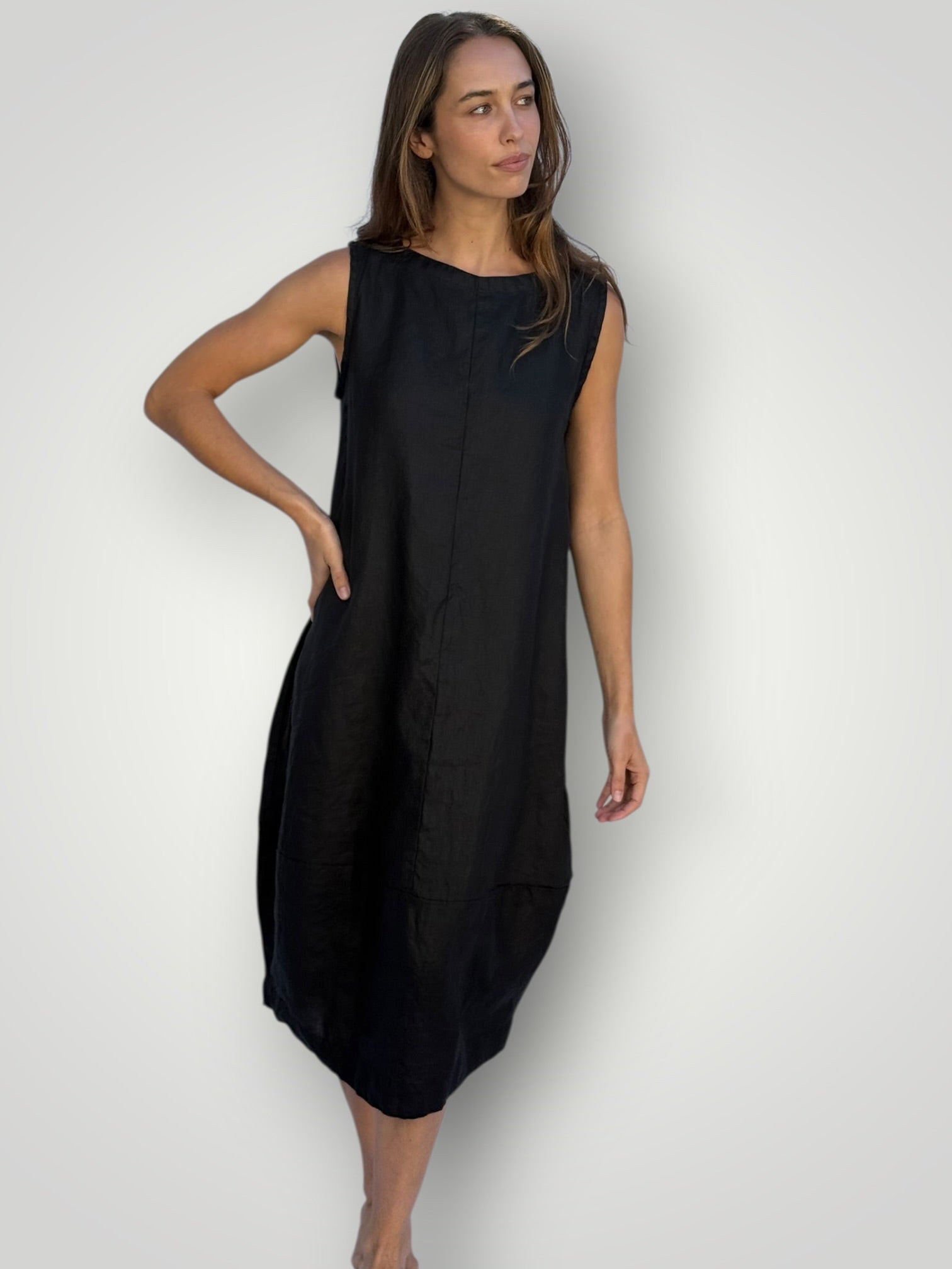 adele dress - black linen Apparel