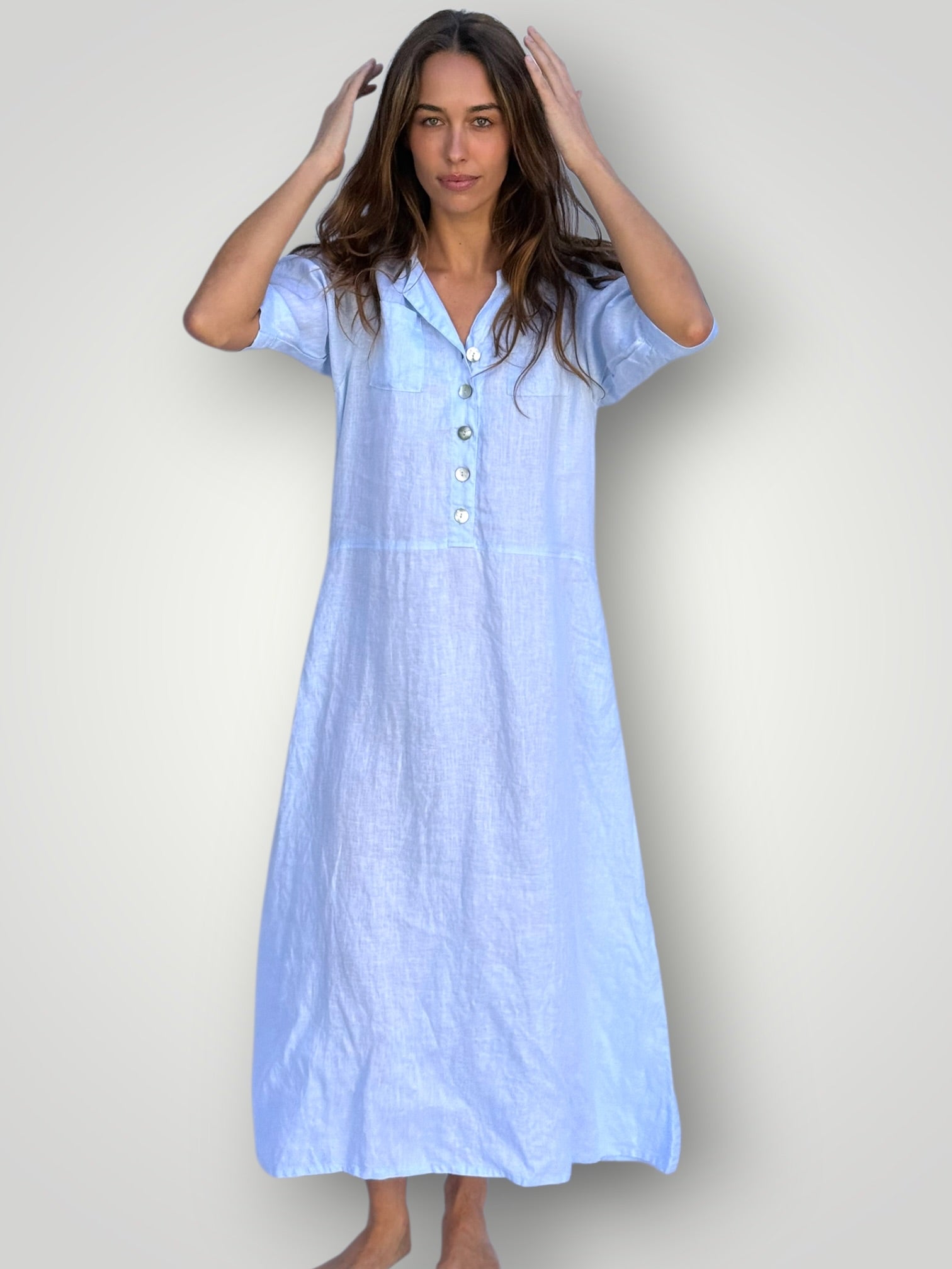 bridget dress - soft blue linen Apparel