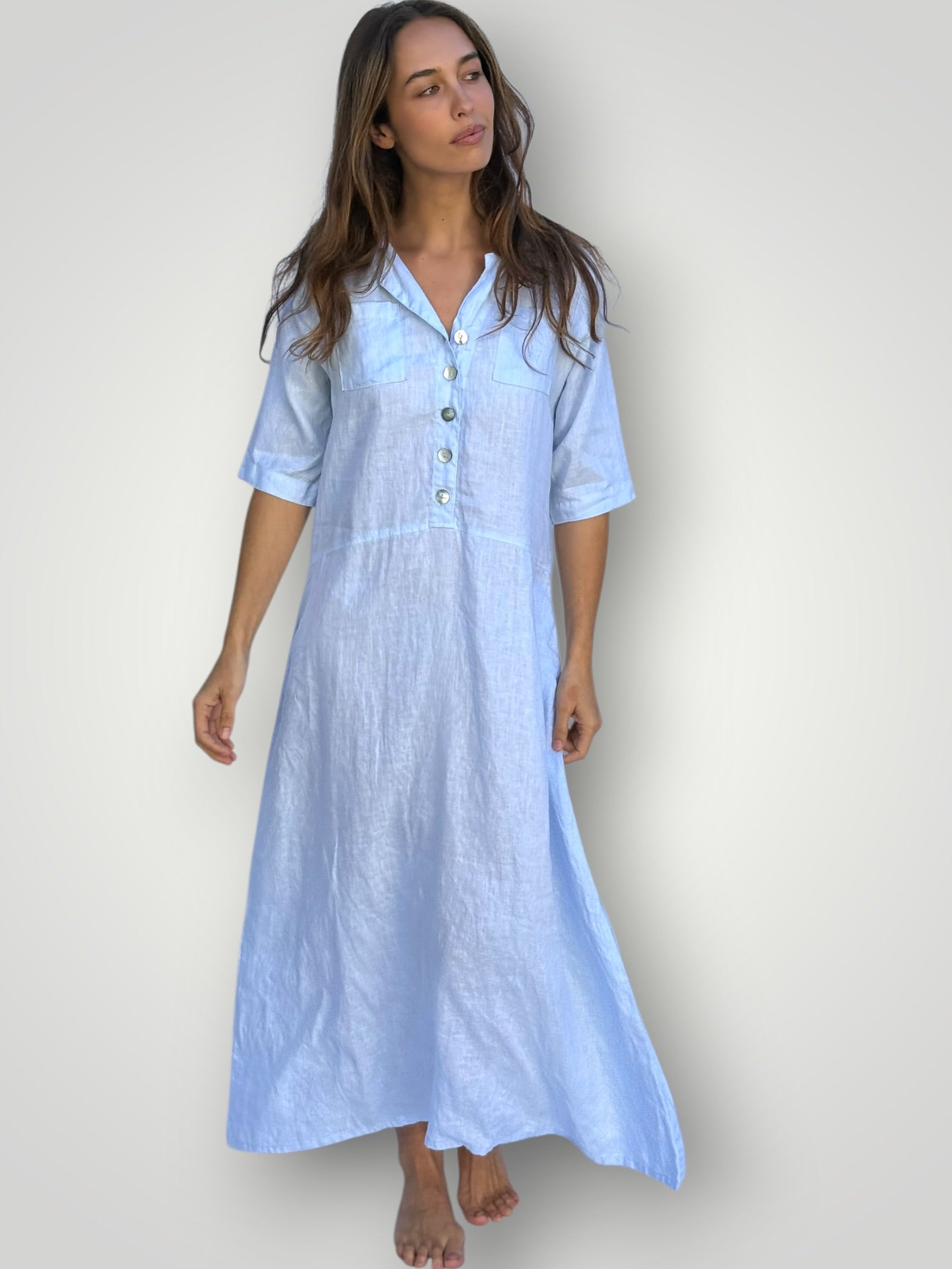 bridget dress - soft blue linen Apparel