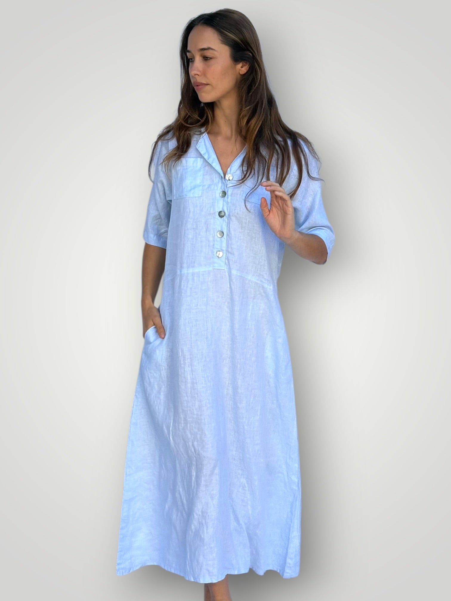 bridget dress - soft blue linen Apparel