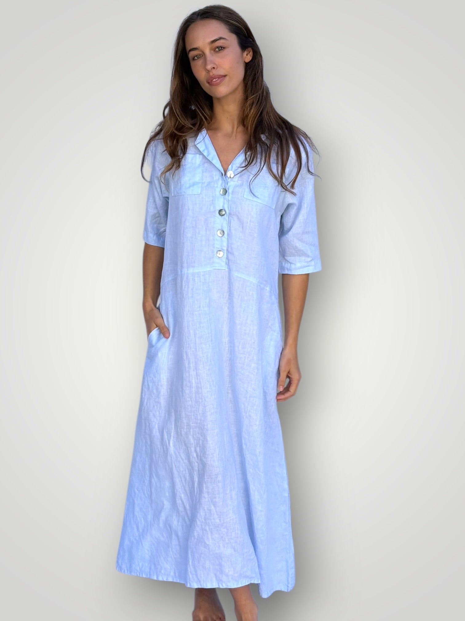 bridget dress - soft blue linen Apparel