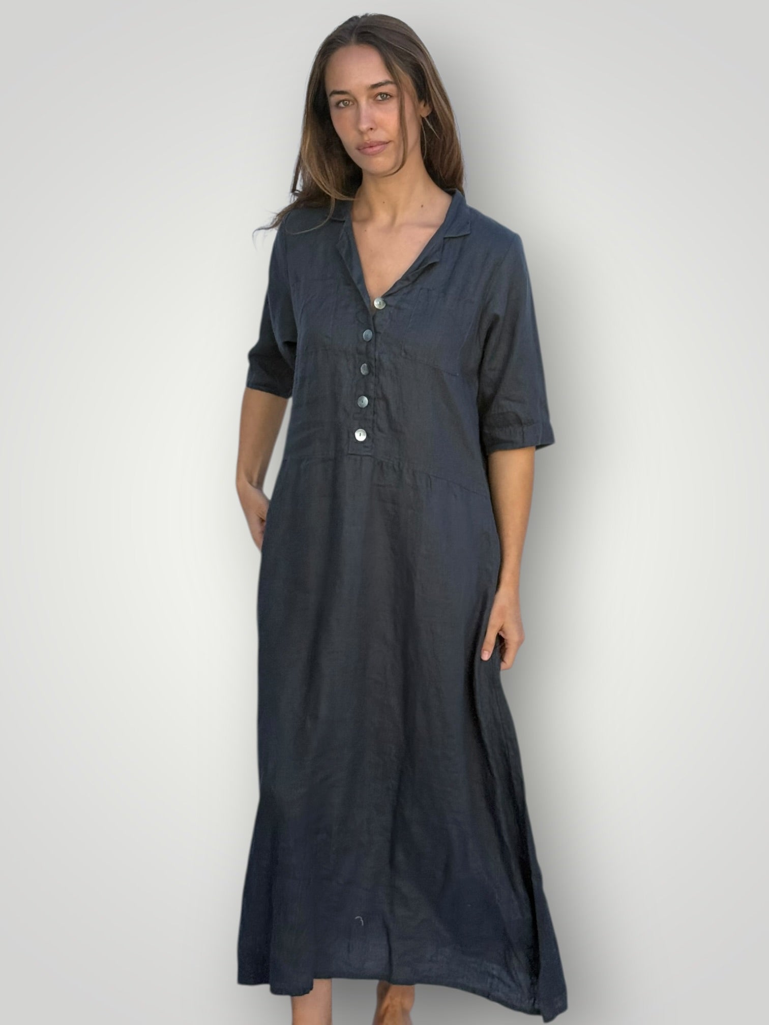 bridget dress-charcoal linen Apparel