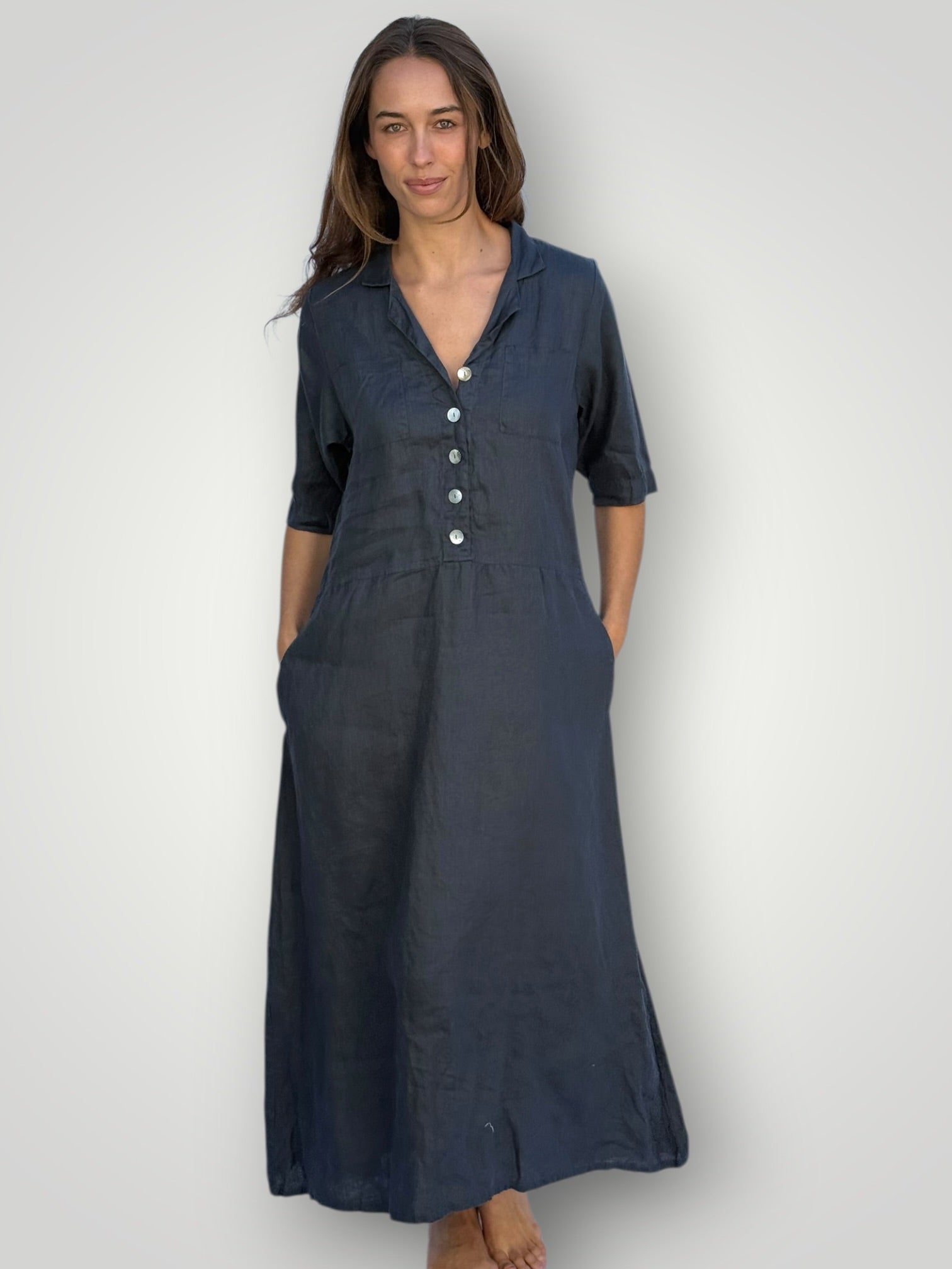 bridget dress-charcoal linen Apparel