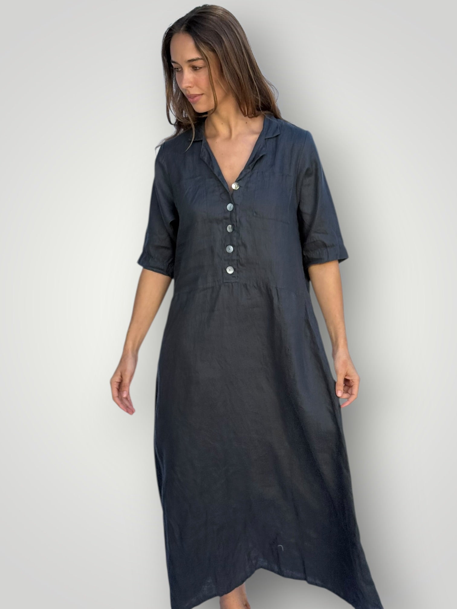 bridget dress-charcoal linen Apparel