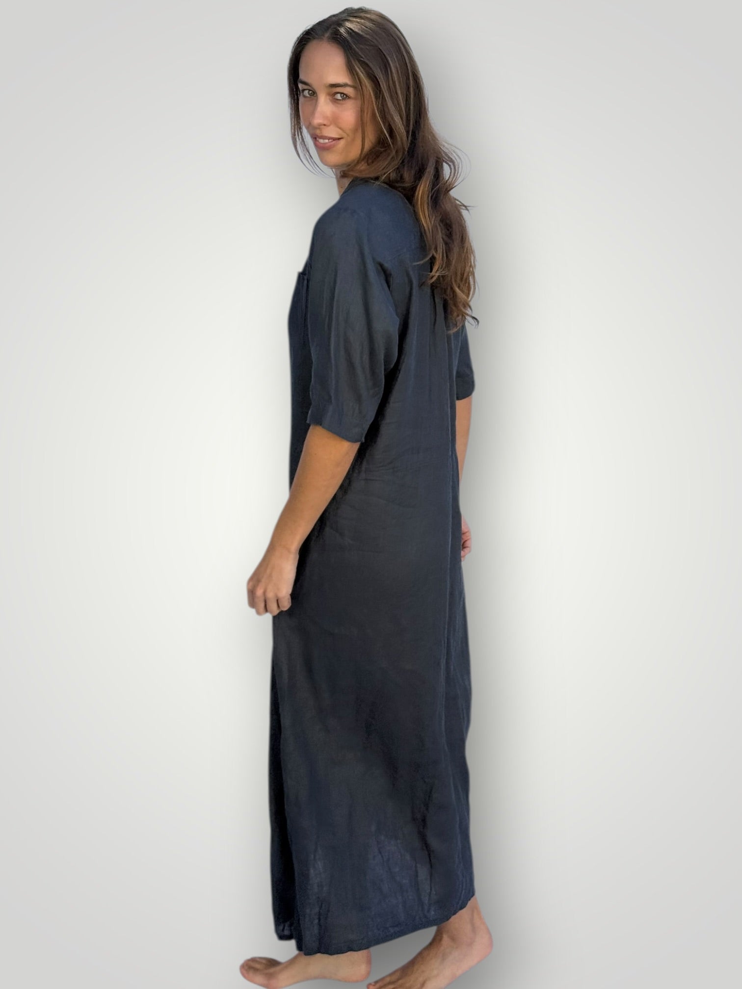 bridget dress-charcoal linen Apparel