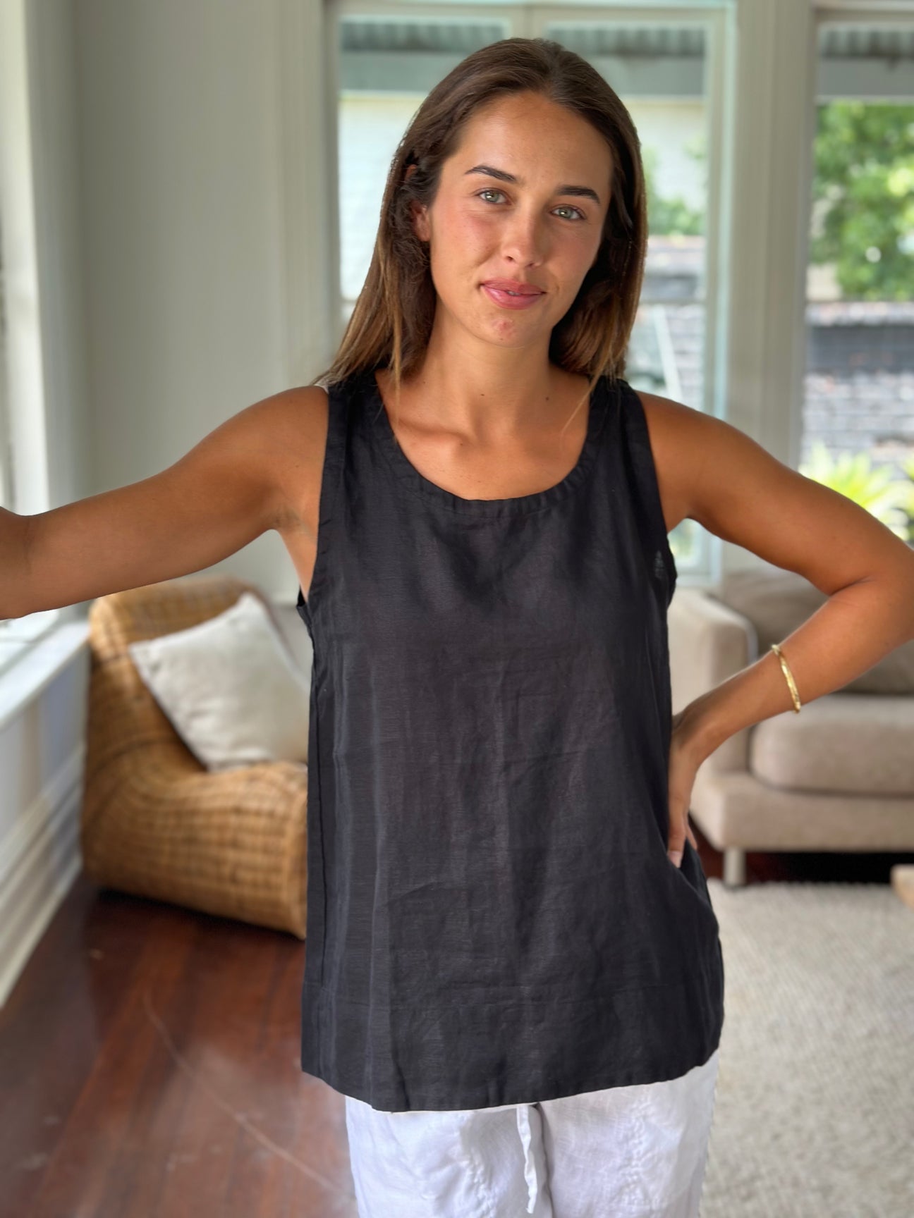 alice tank - black linen Apparel  