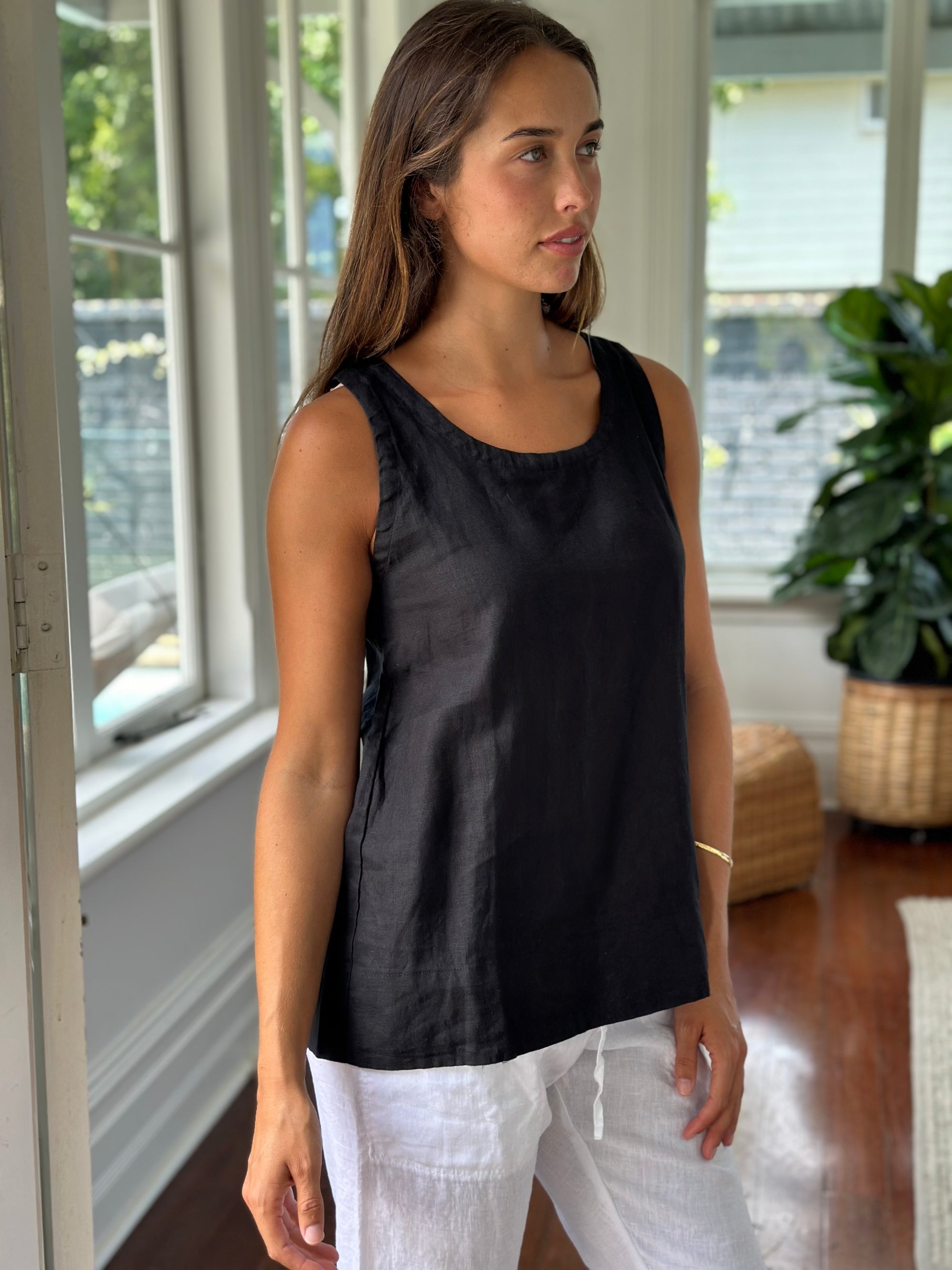 alice tank - black linen Apparel  