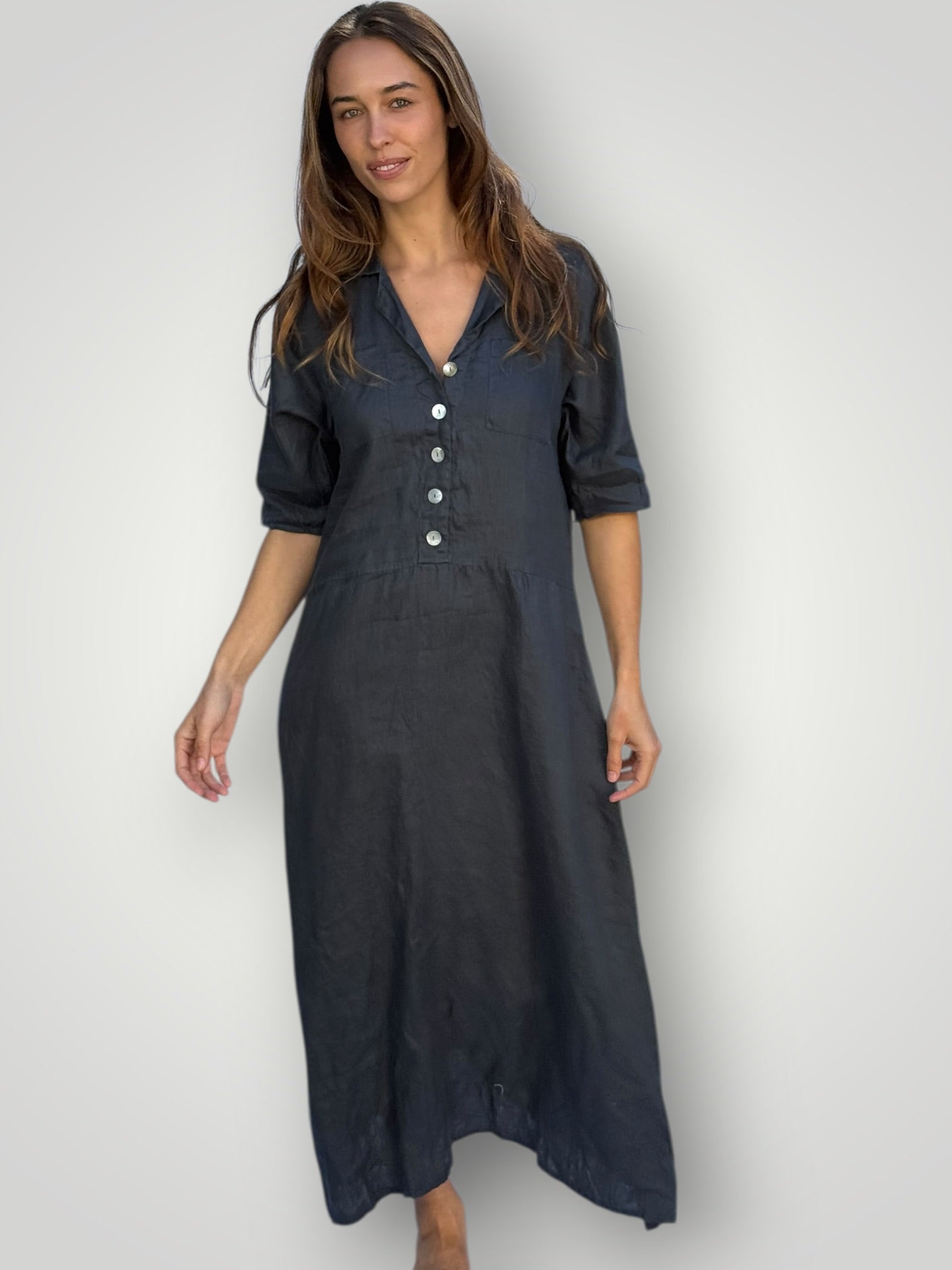 bridget dress-charcoal linen Apparel