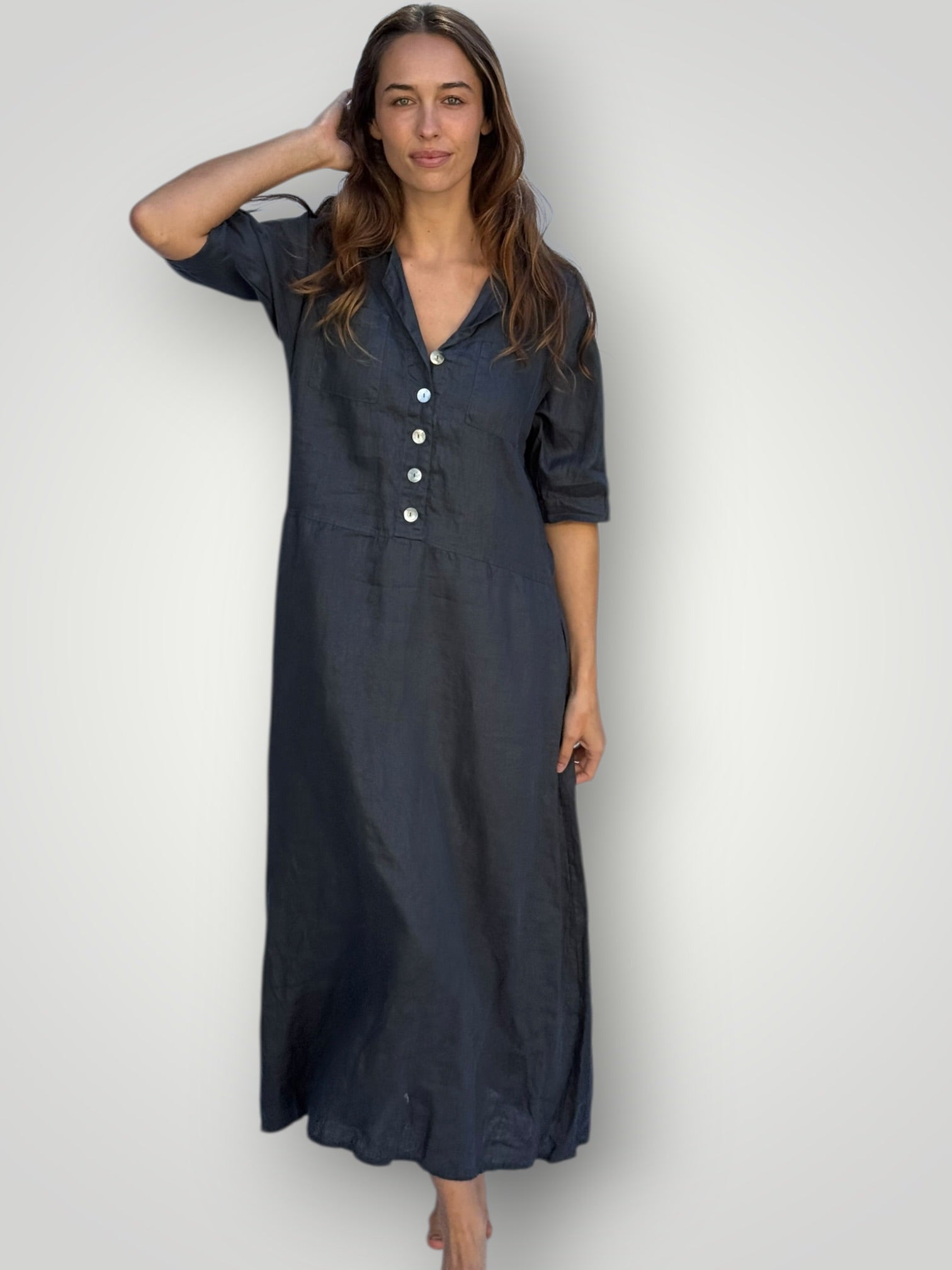 bridget dress-charcoal linen Apparel