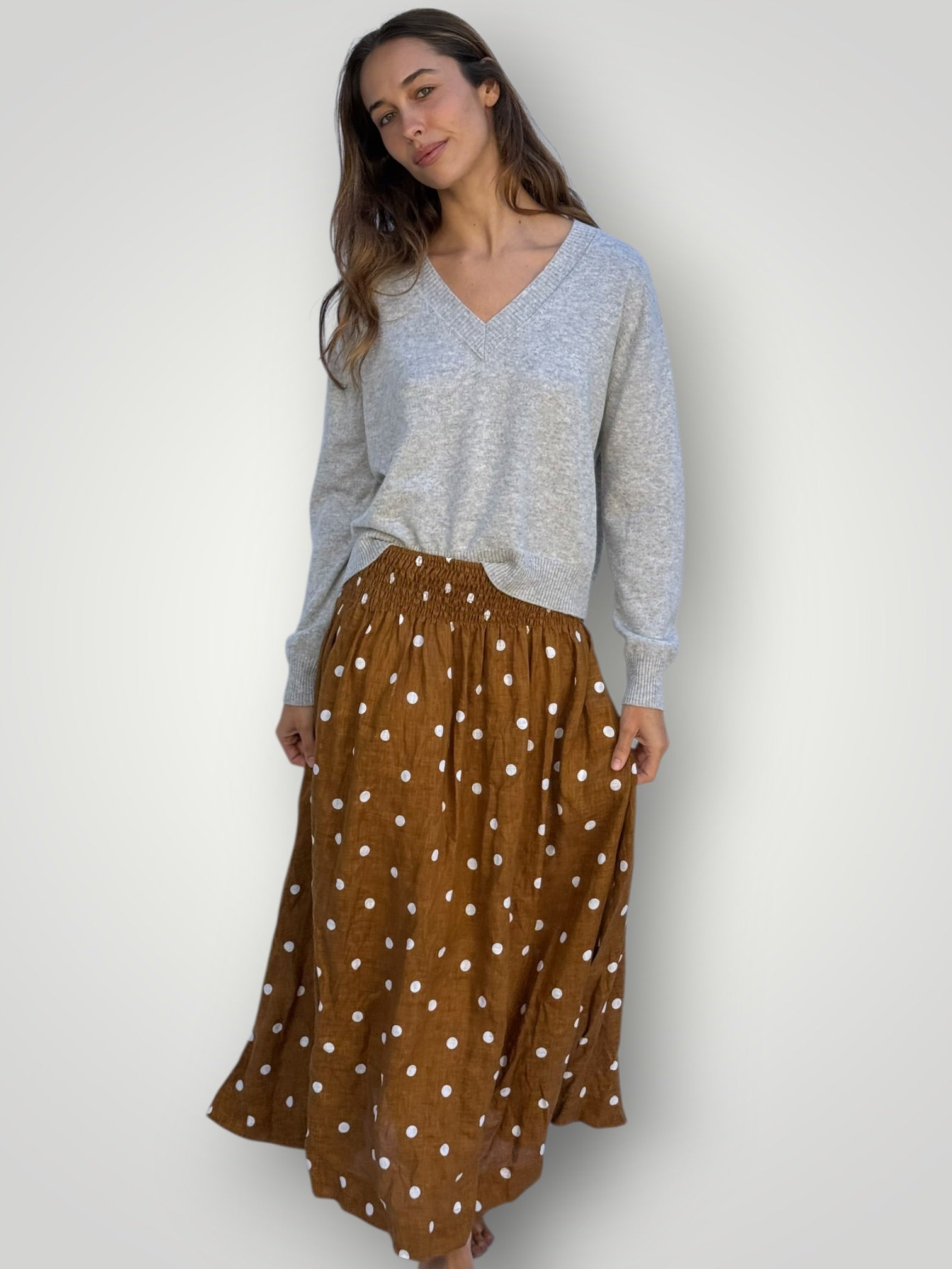 lulu skirt - caramel spot linen Apparel