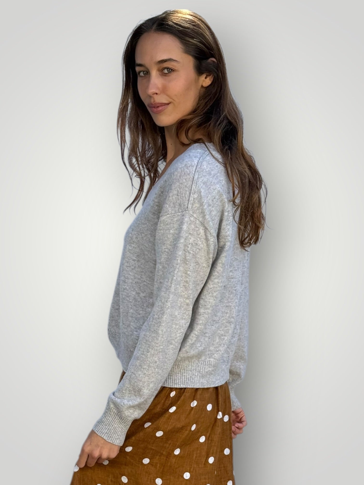 mavis v neck knit-light grey cashmere Apparel