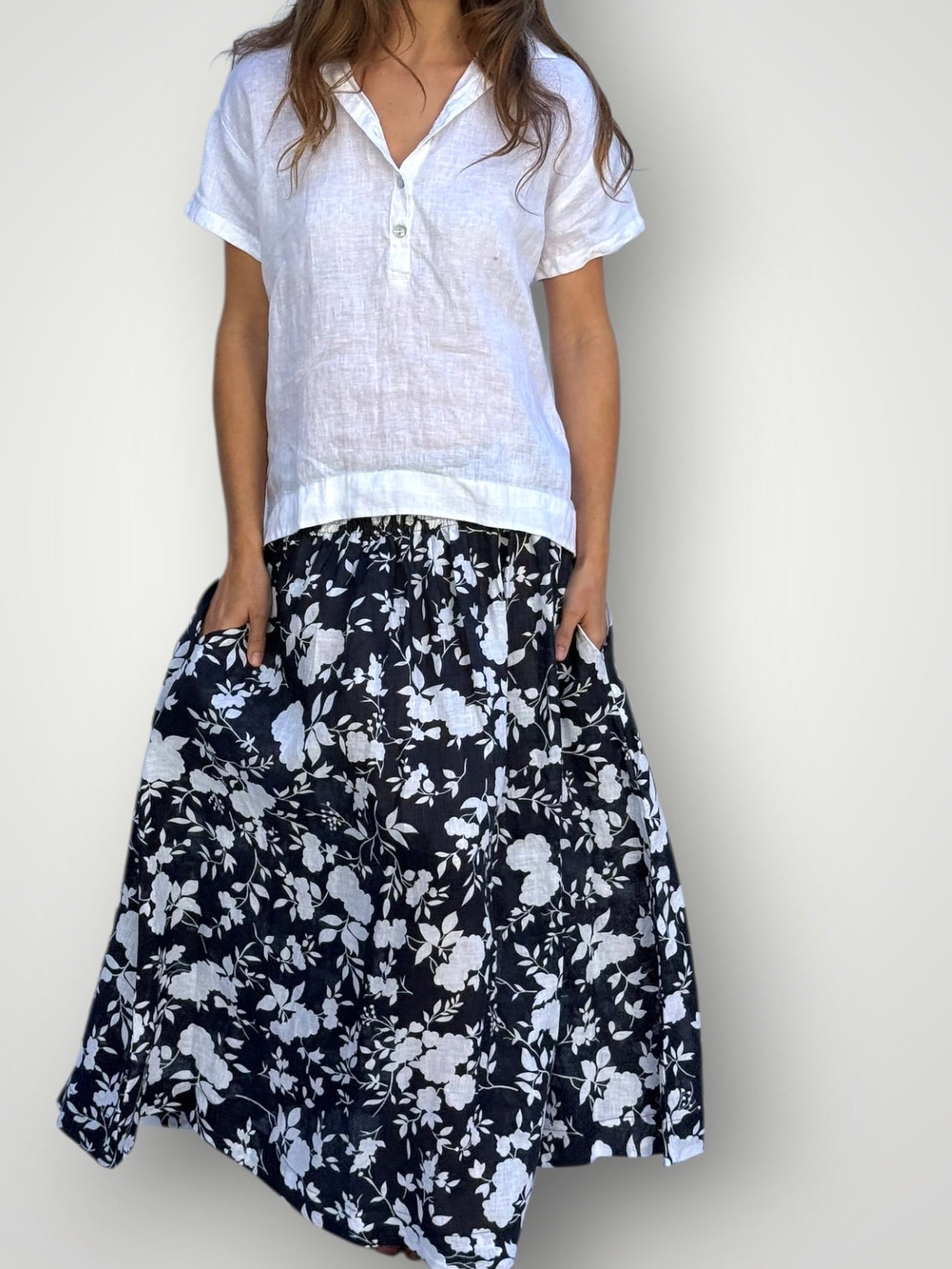 lulu skirt - big navy flower linen (Copy) Apparel