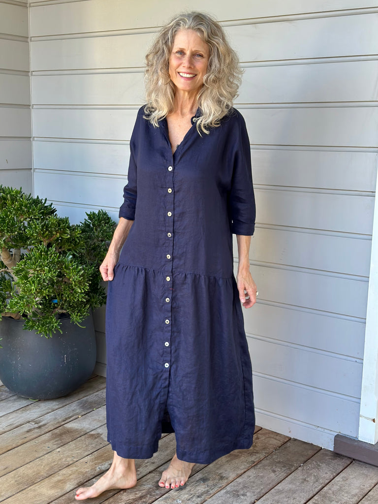 vivienne dress - indigo linen Apparel