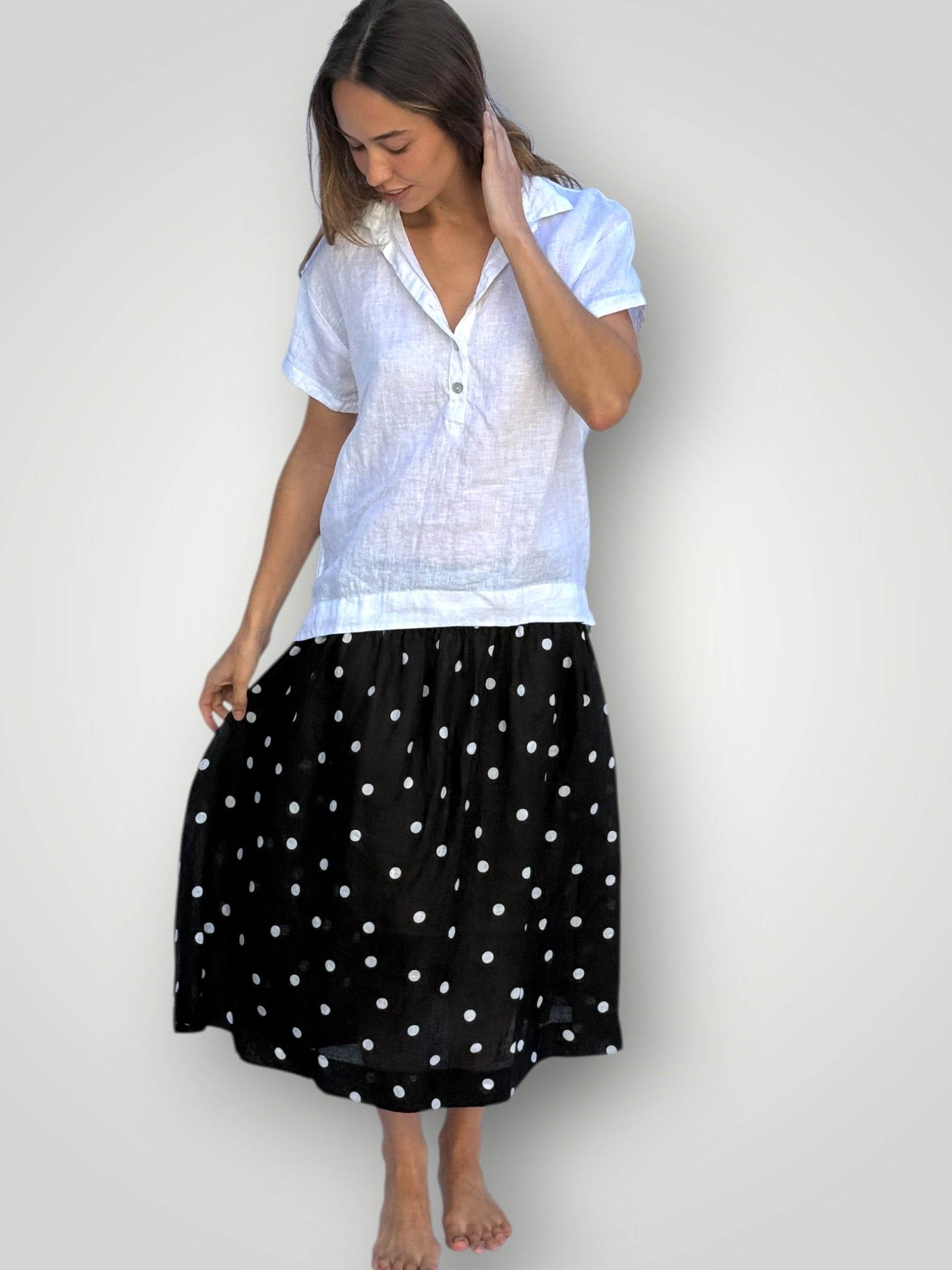 lola skirt- black spot linen Apparel