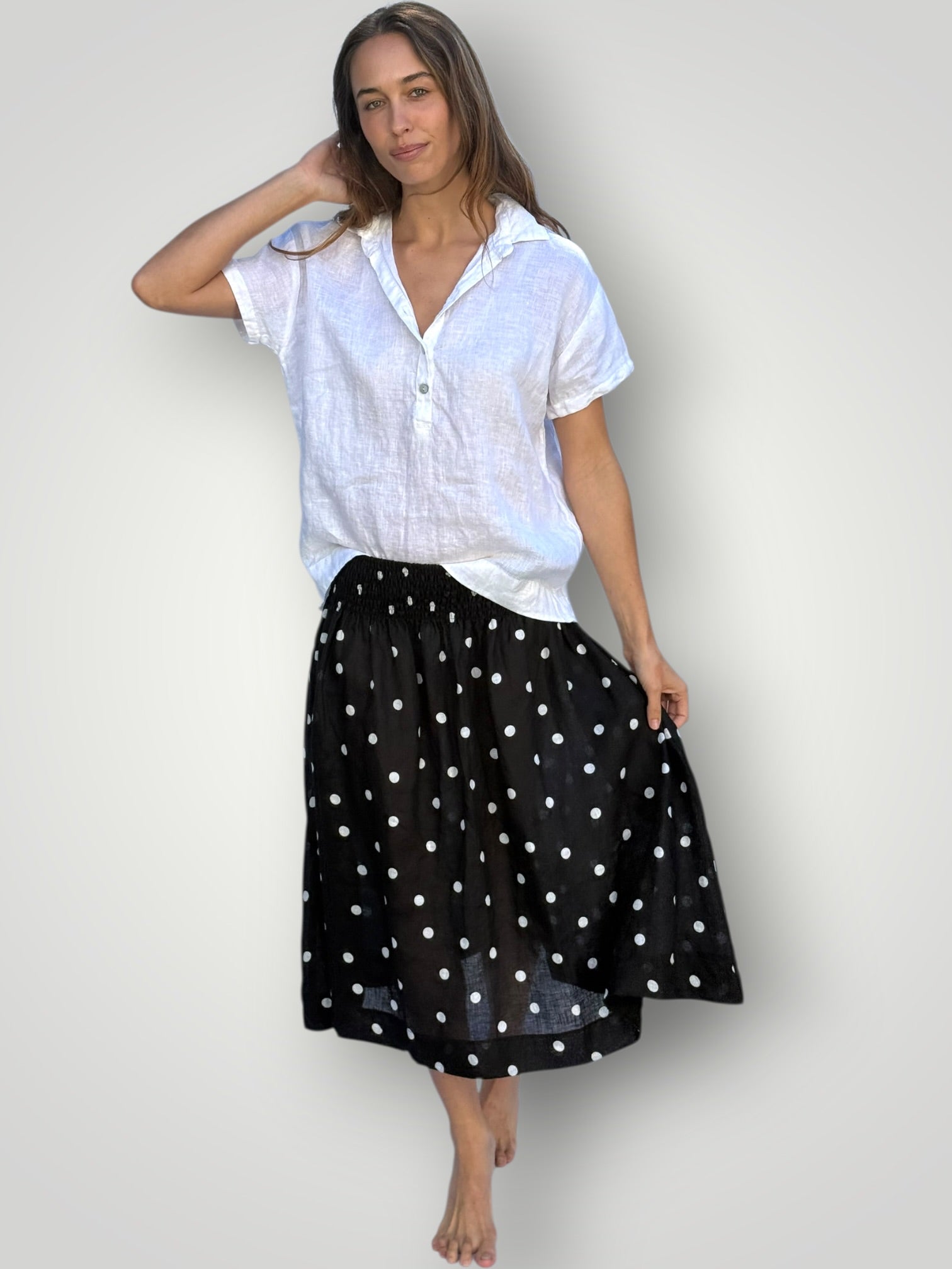 lola skirt- black spot linen Apparel
