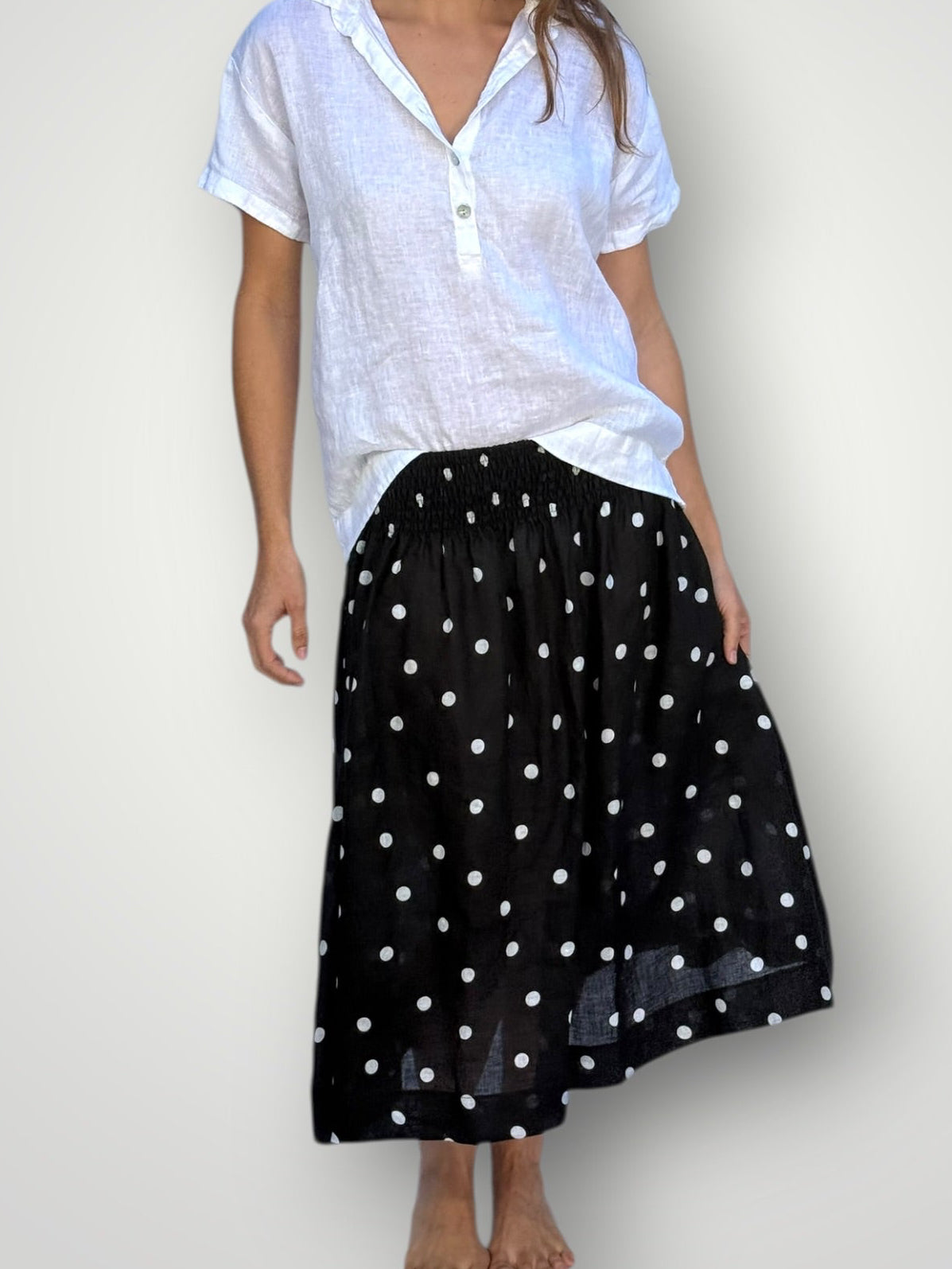 lola skirt- black spot linen Apparel