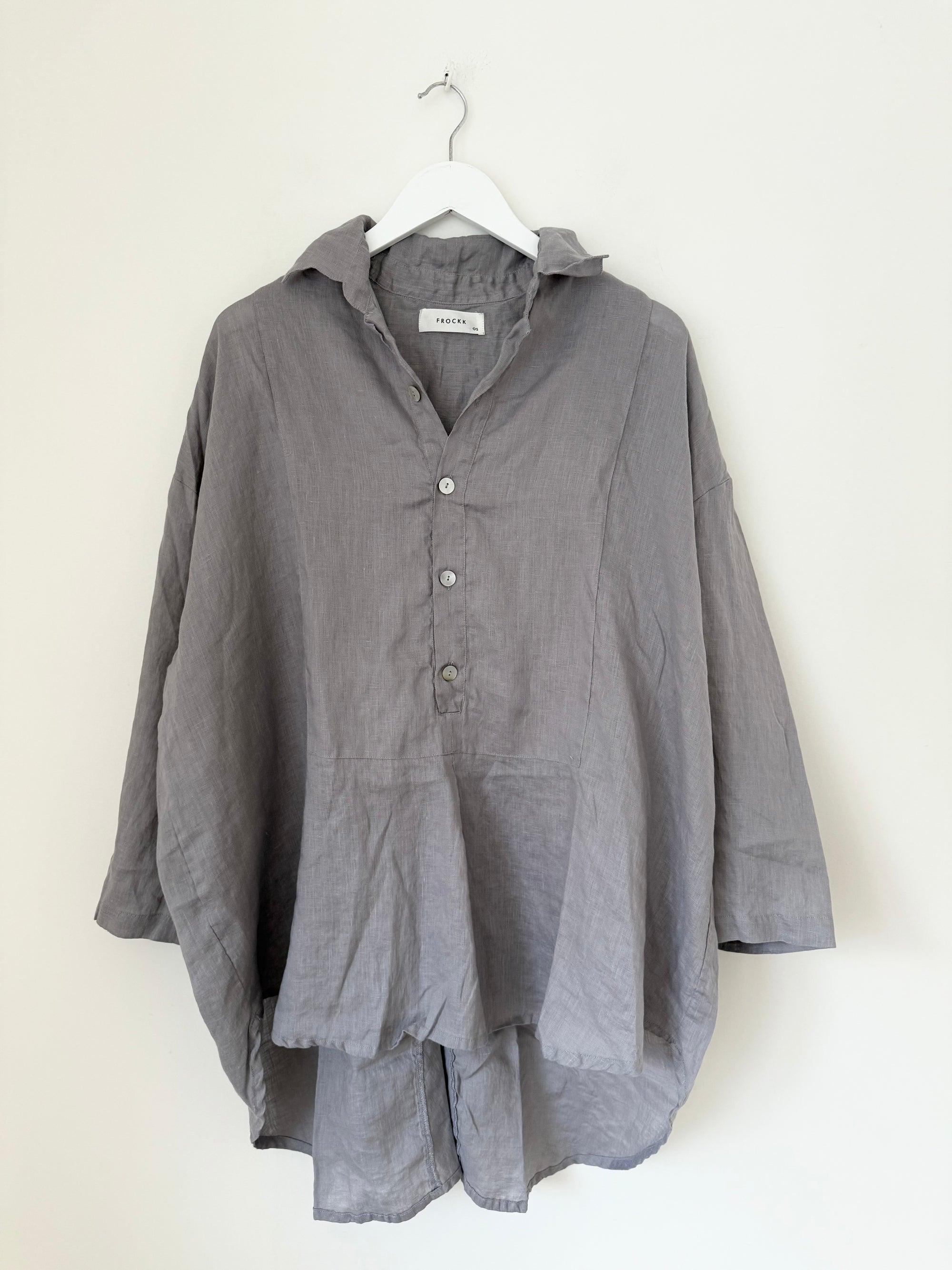 megan shirt- grey cement linen Apparel