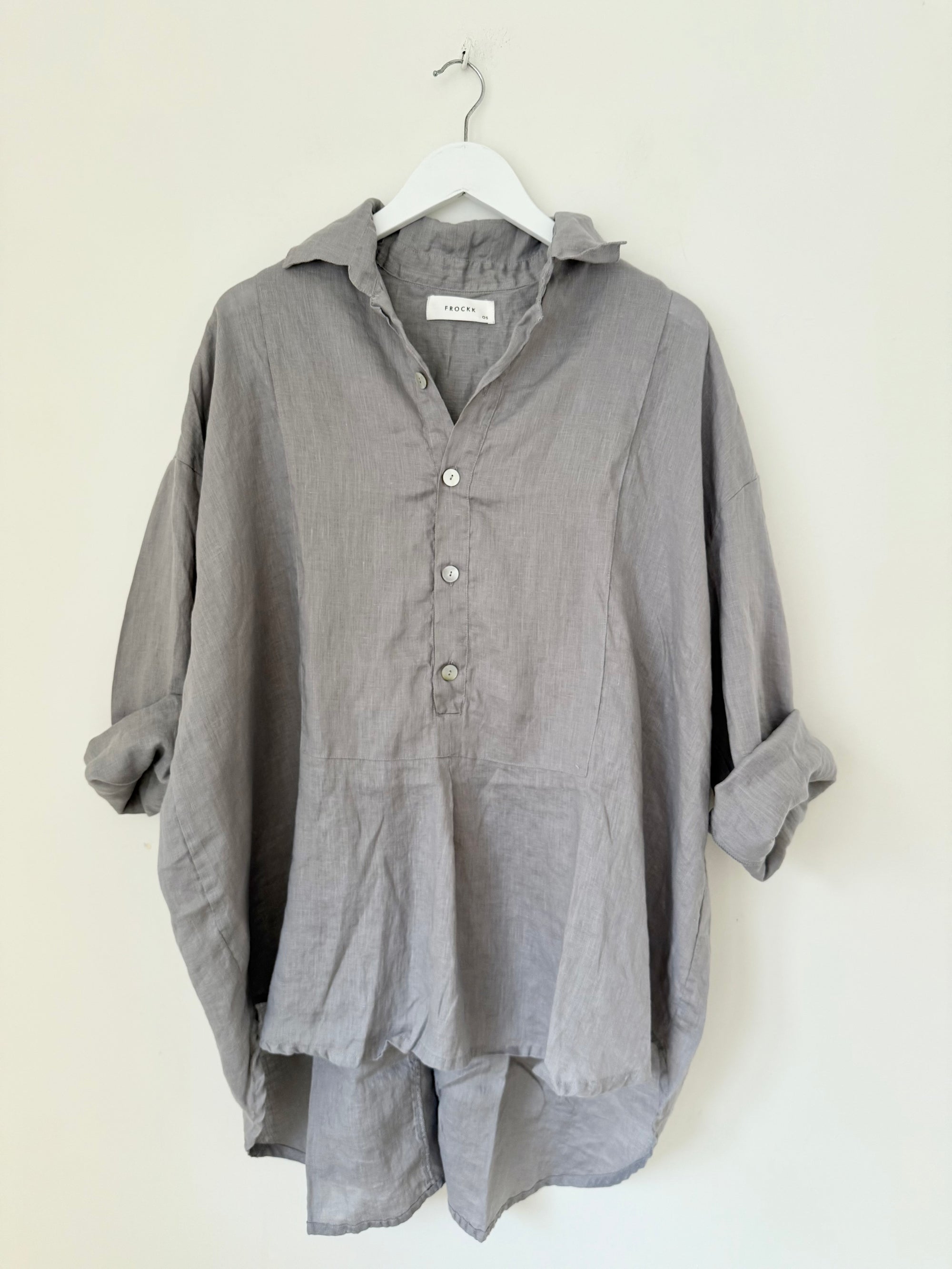 megan shirt- grey cement linen Apparel