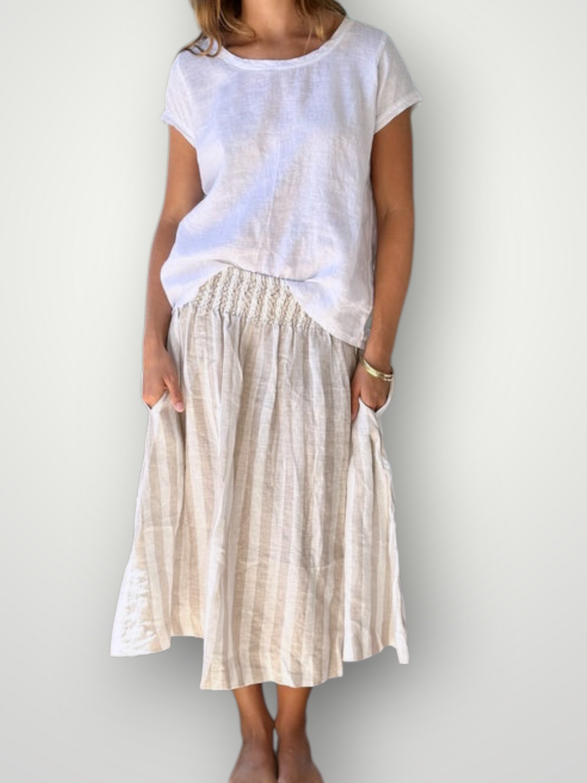 lola skirt - 2cm natural stripe linen Apparel