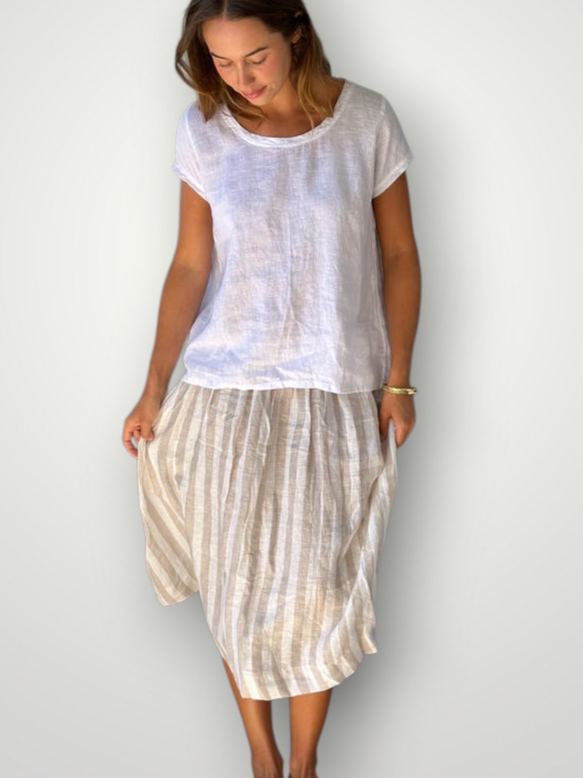 lola skirt - 2cm natural stripe linen Apparel