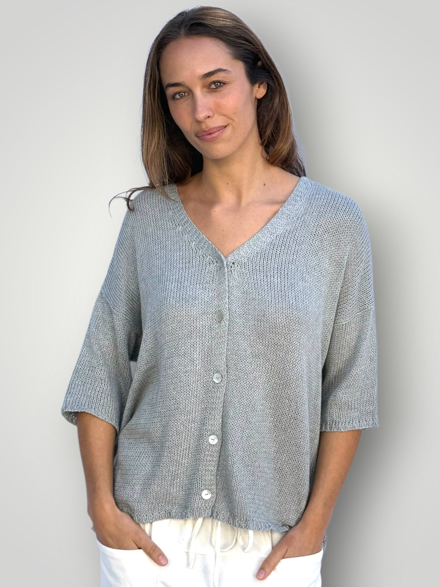 alex cotton knit cardi-pebble Apparel
