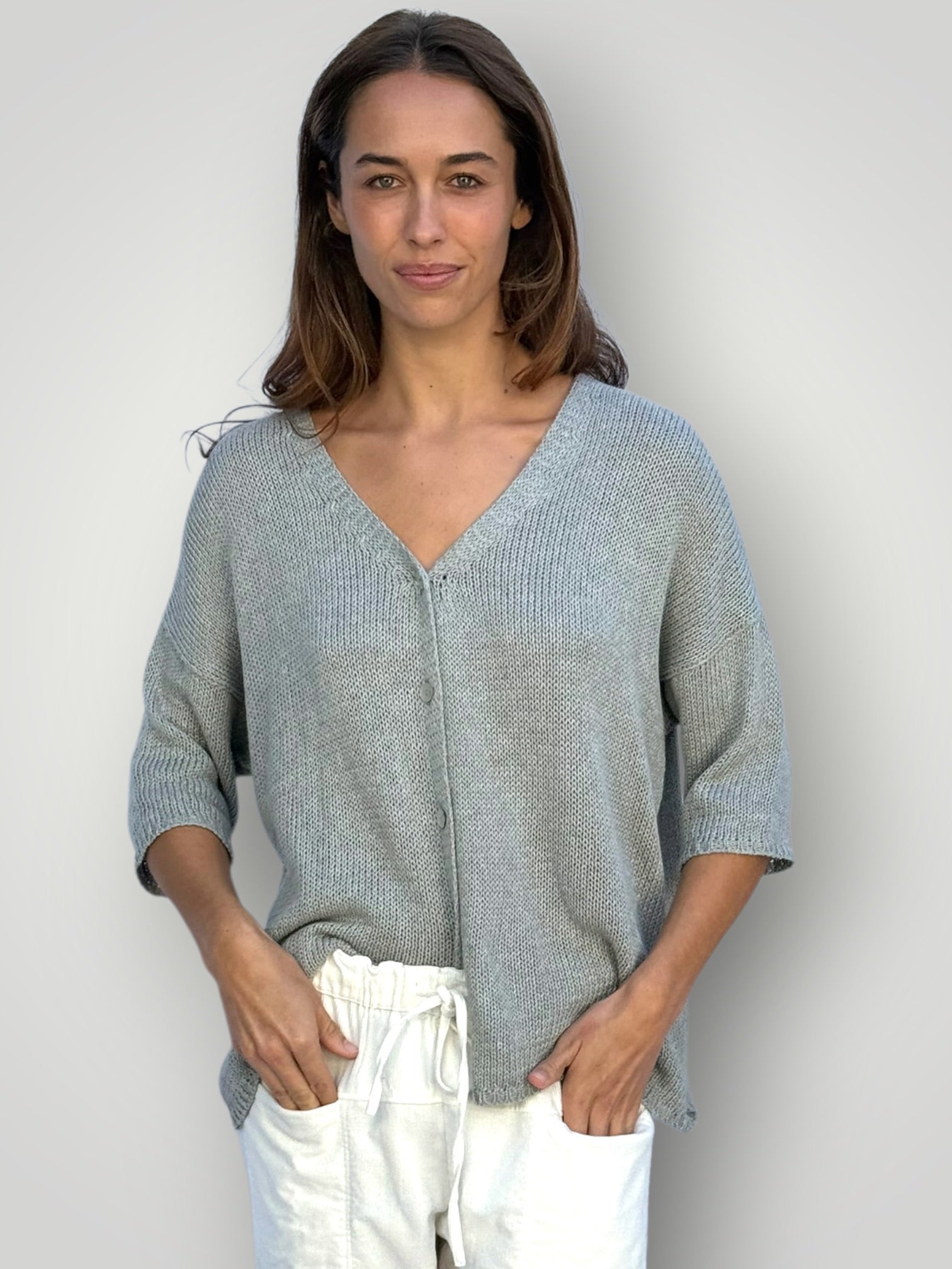 alex cotton knit cardi-pebble Apparel