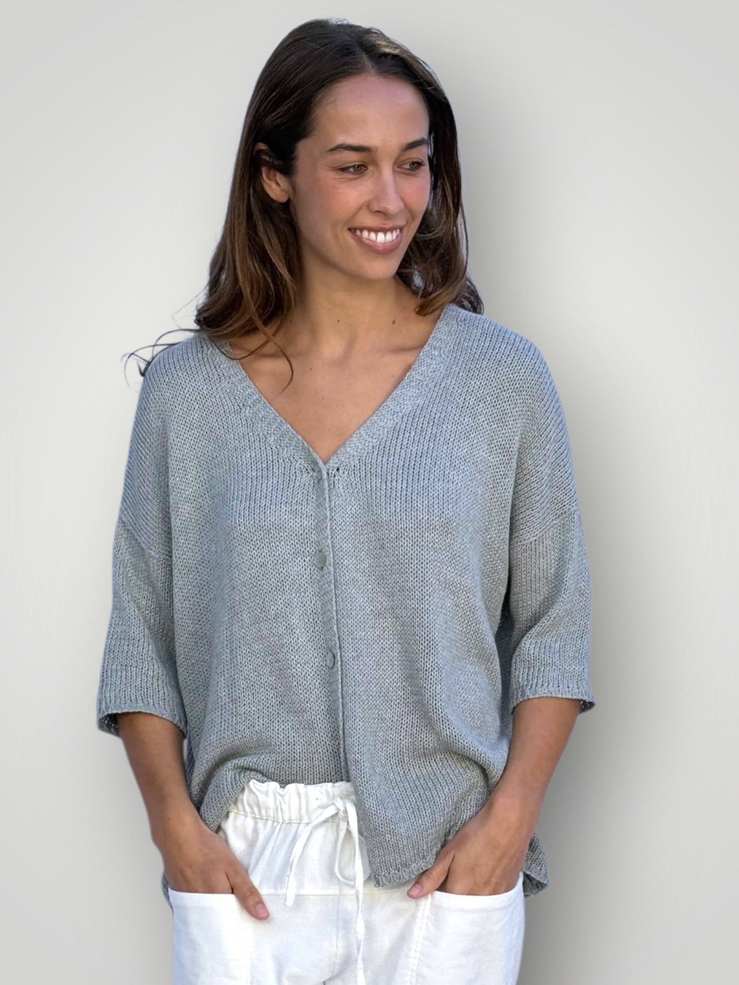 alex cotton knit cardi-pebble Apparel
