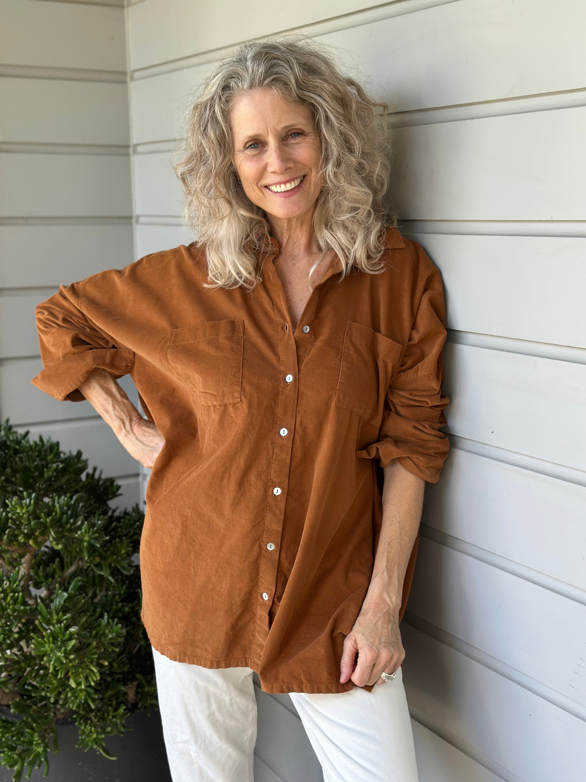 aiden oversized shirt - caramel cord Apparel