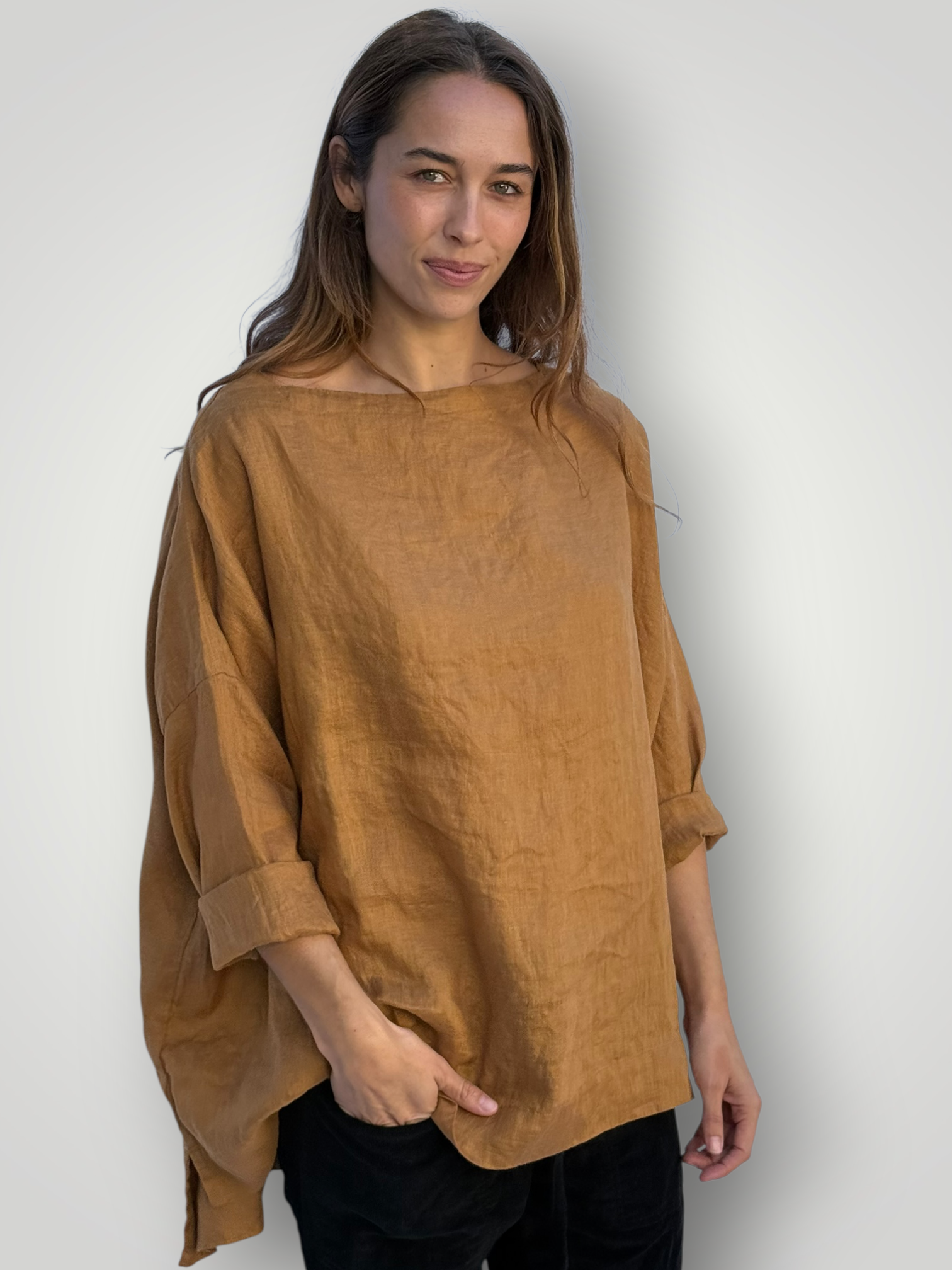 avril top - caramel linen Apparel