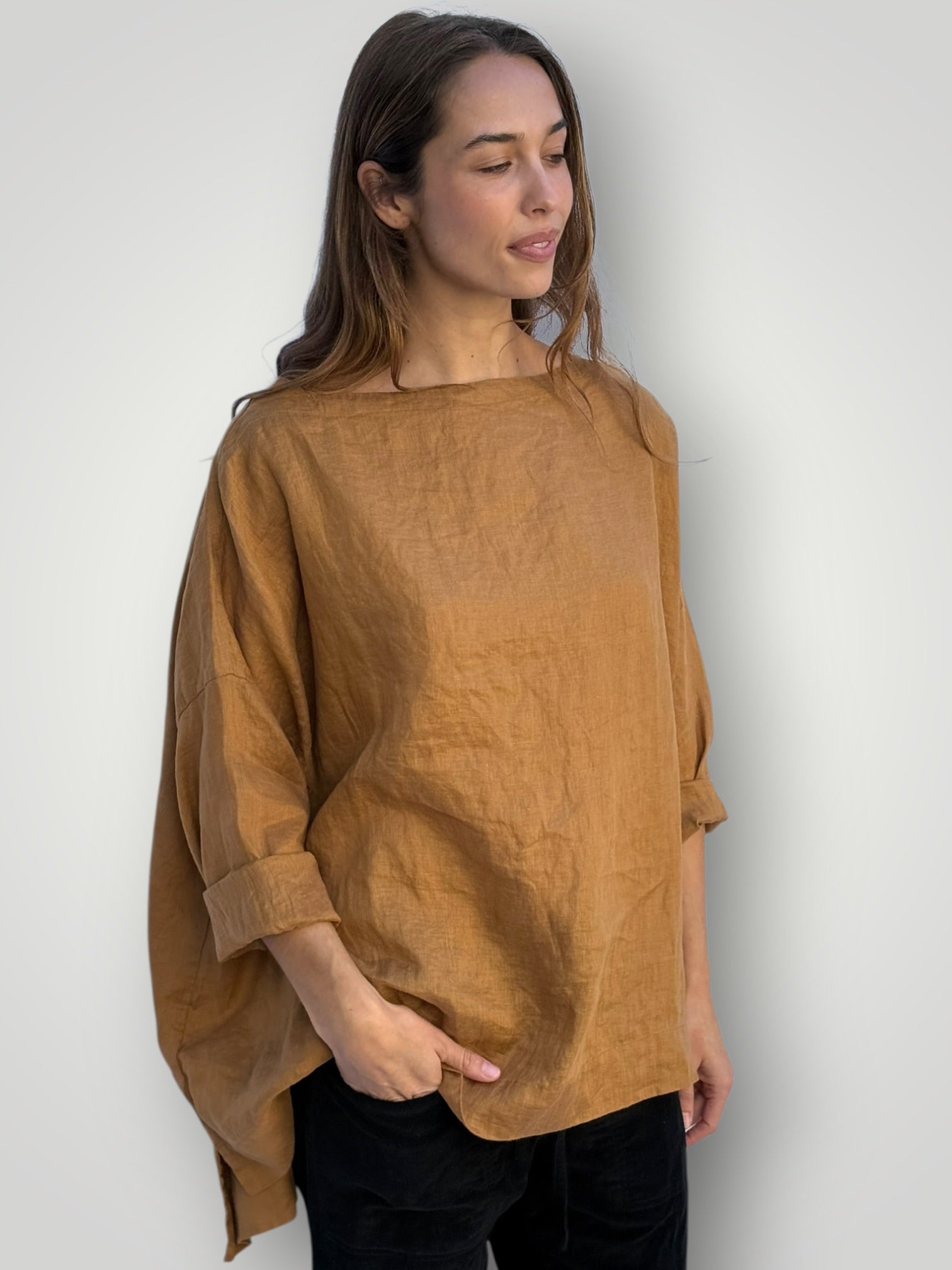 avril top - caramel linen Apparel
