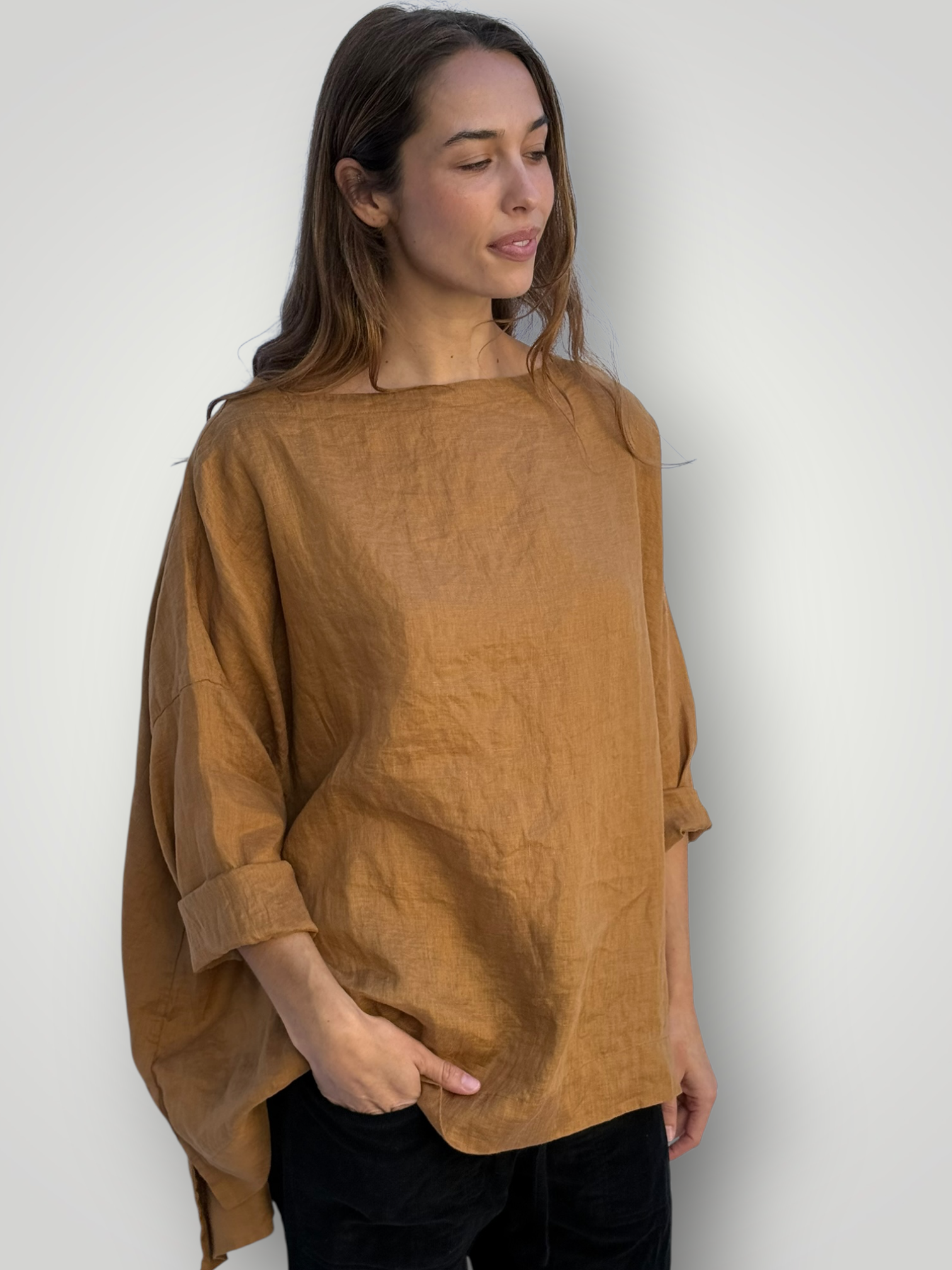 avril top - caramel linen Apparel