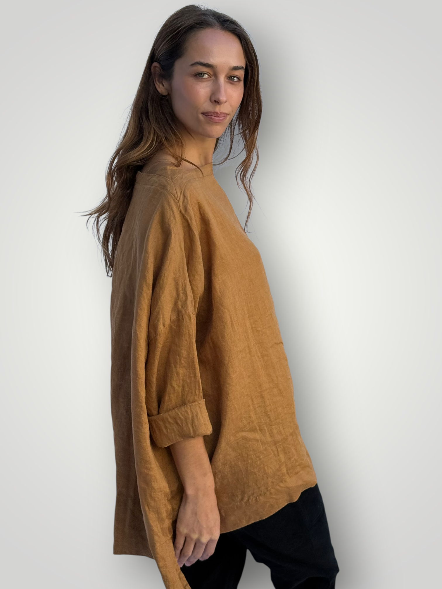 avril top - caramel linen Apparel