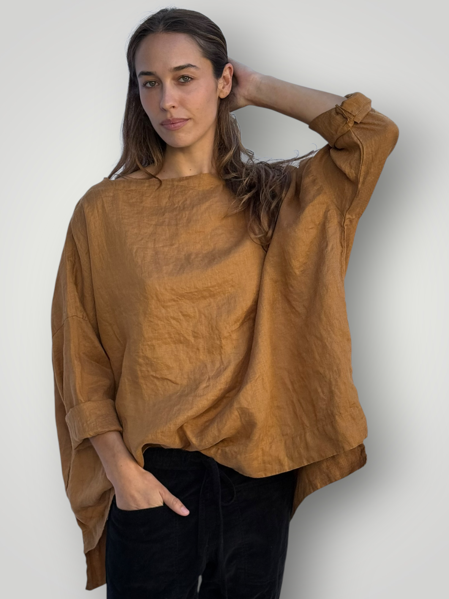 avril top - caramel linen Apparel