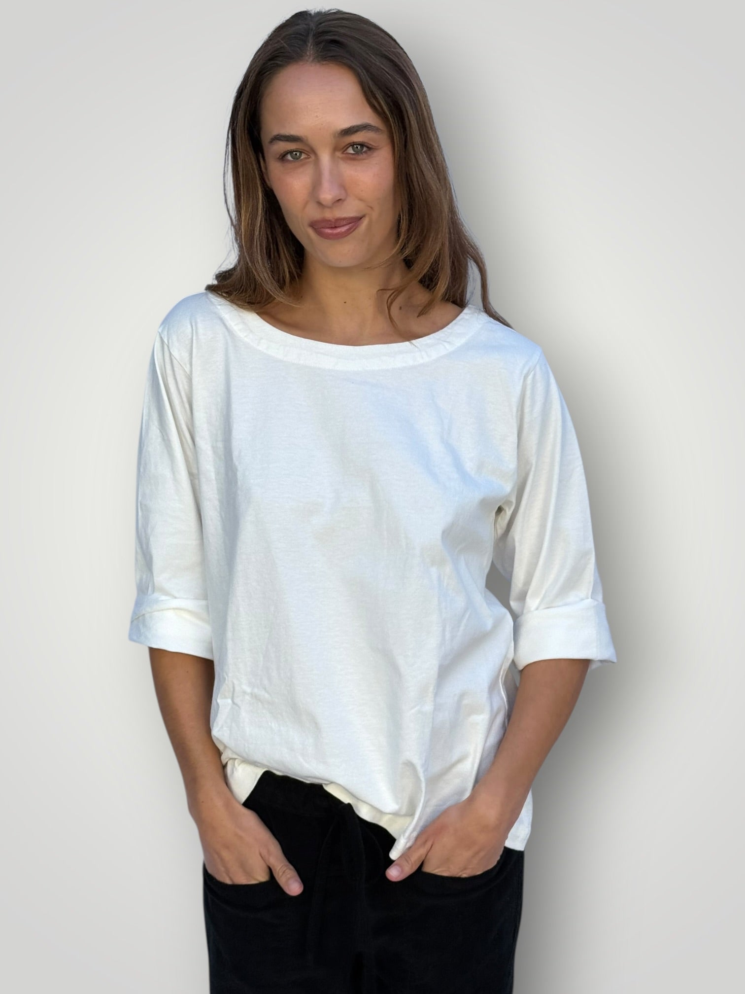 april cotton knit top-chalk Apparel