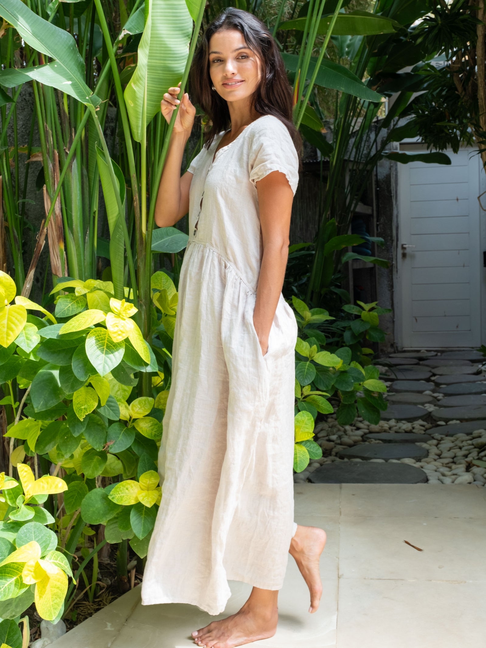 audrey dress - almond linen Apparel