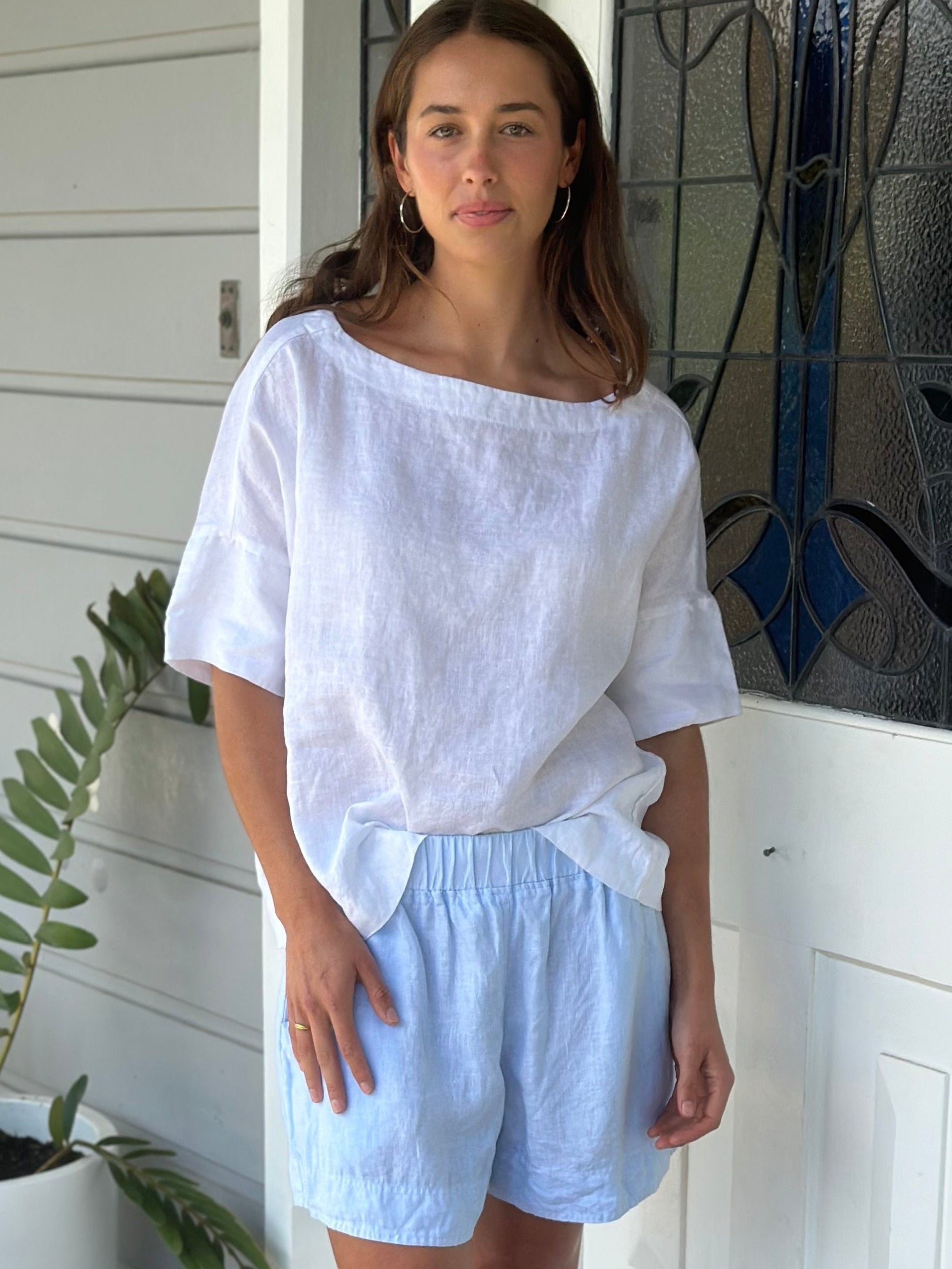 abbey short - soft blue linen Apparel