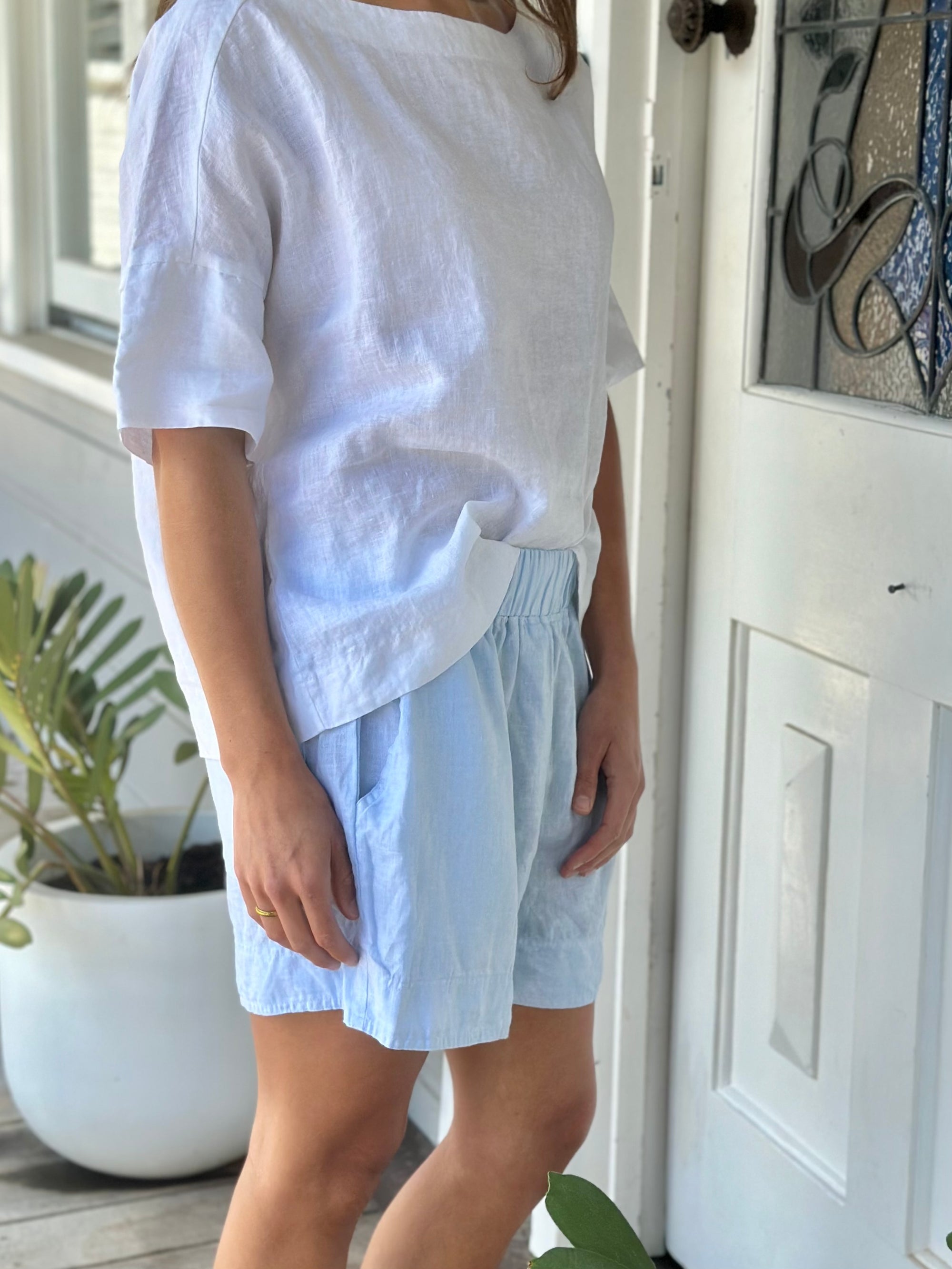 abbey short - soft blue linen Apparel