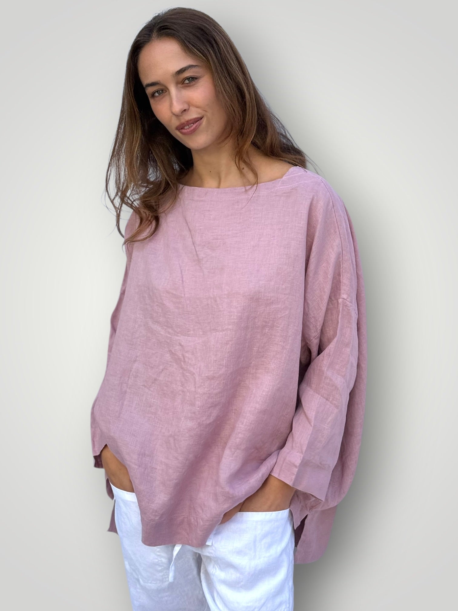avril top - dusty rose linen Apparel