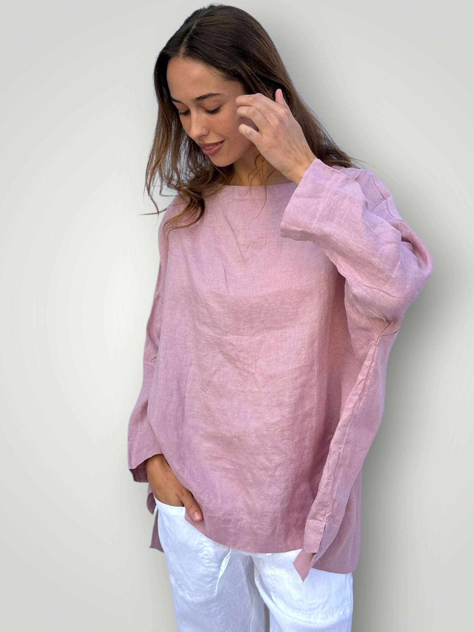 avril top - dusty rose linen Apparel