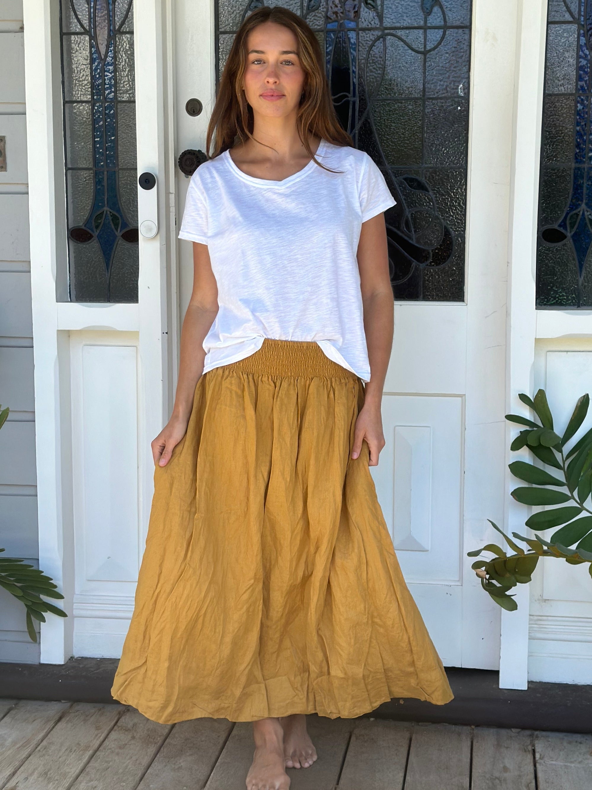 lulu skirt-turmeric linen Apparel  