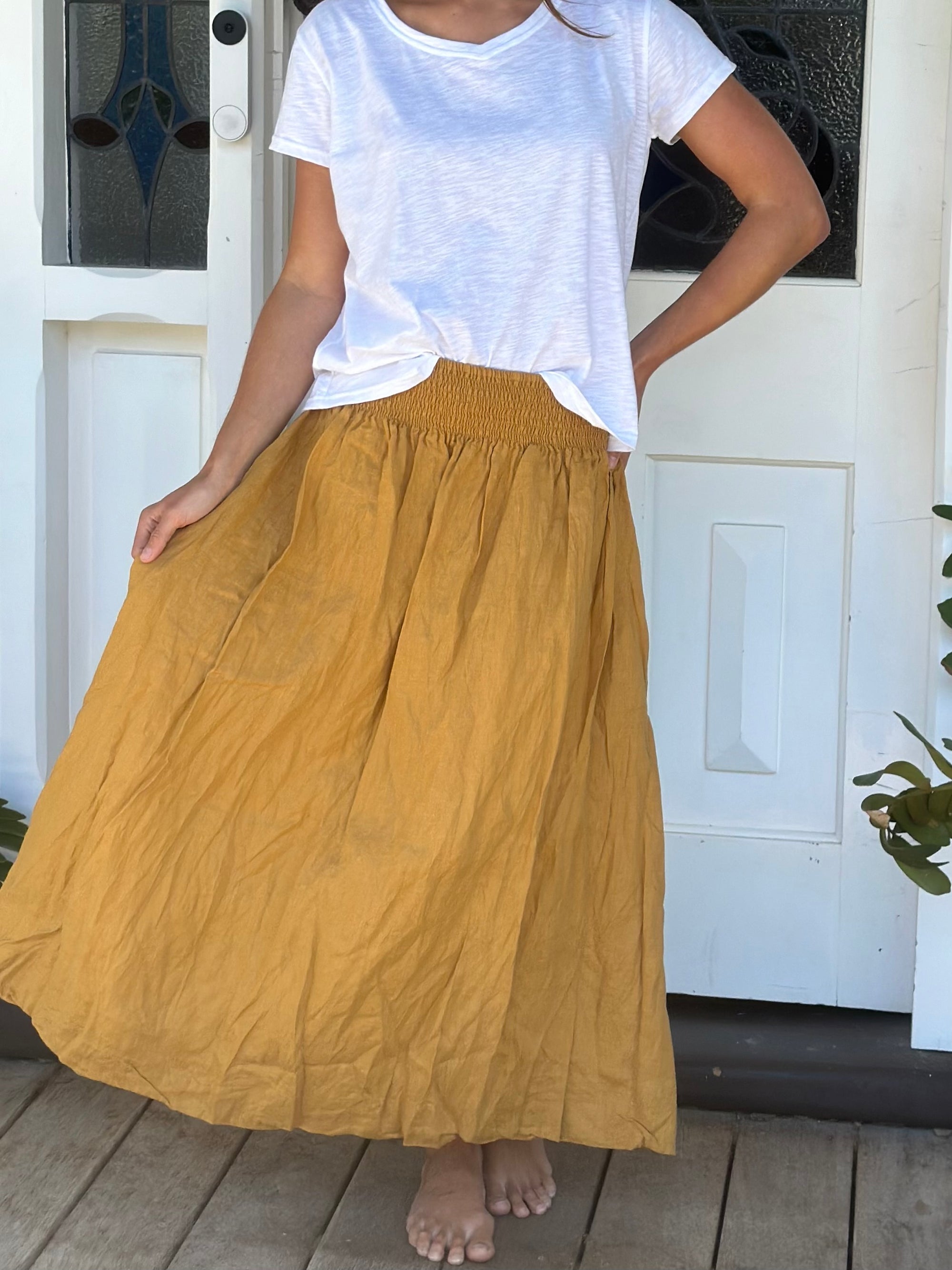 lulu skirt-turmeric linen Apparel  