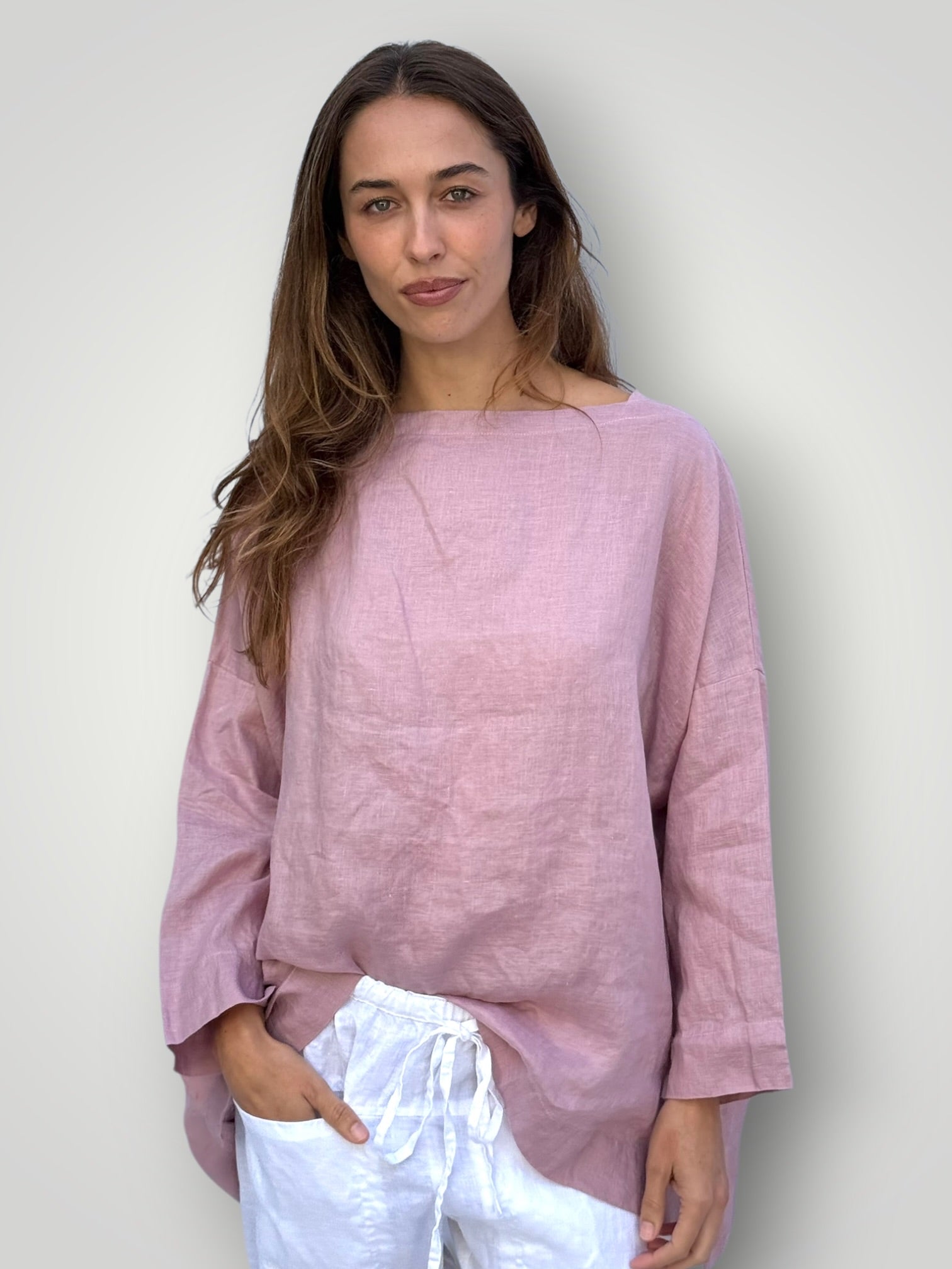 avril top - dusty rose linen Apparel