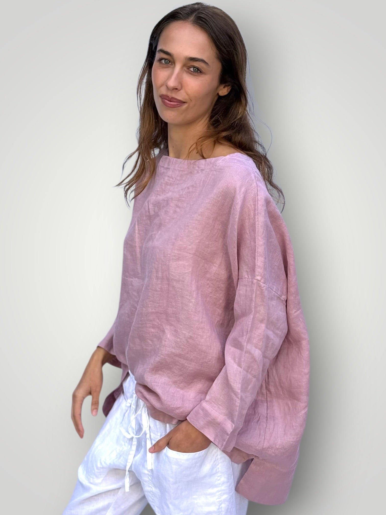 avril top - dusty rose linen Apparel