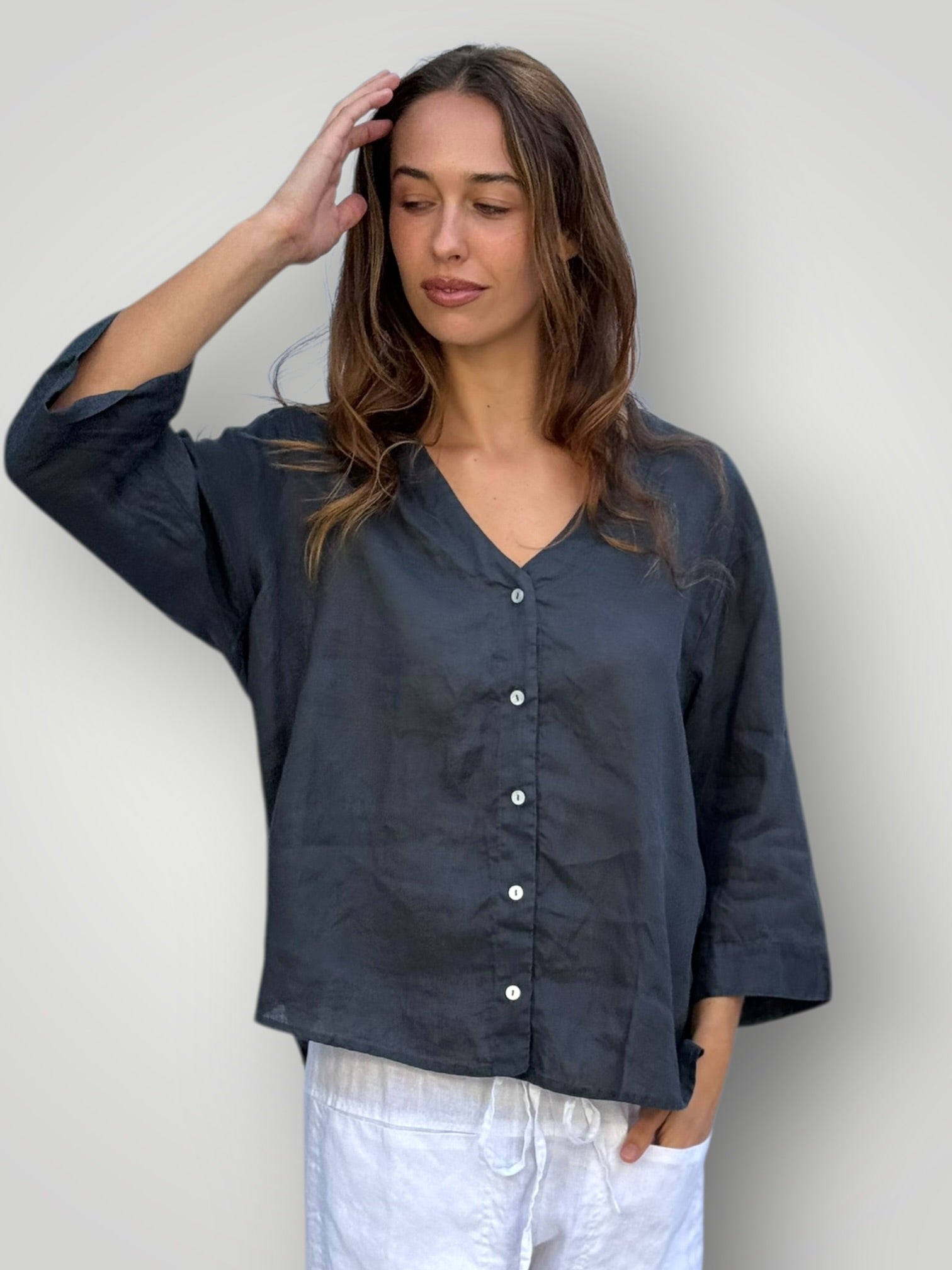raine shirt - charcoal linen Apparel