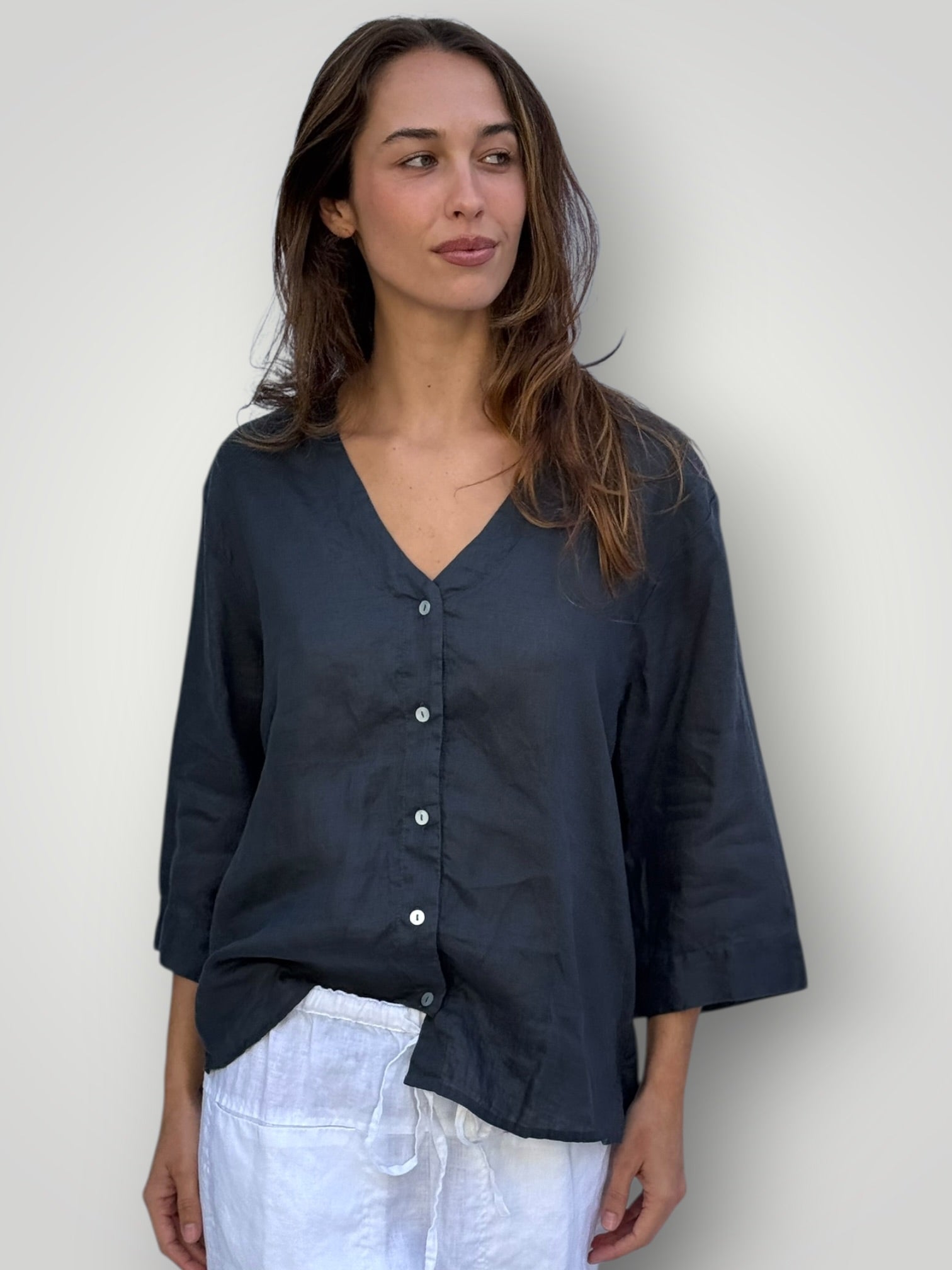 raine shirt - charcoal linen Apparel