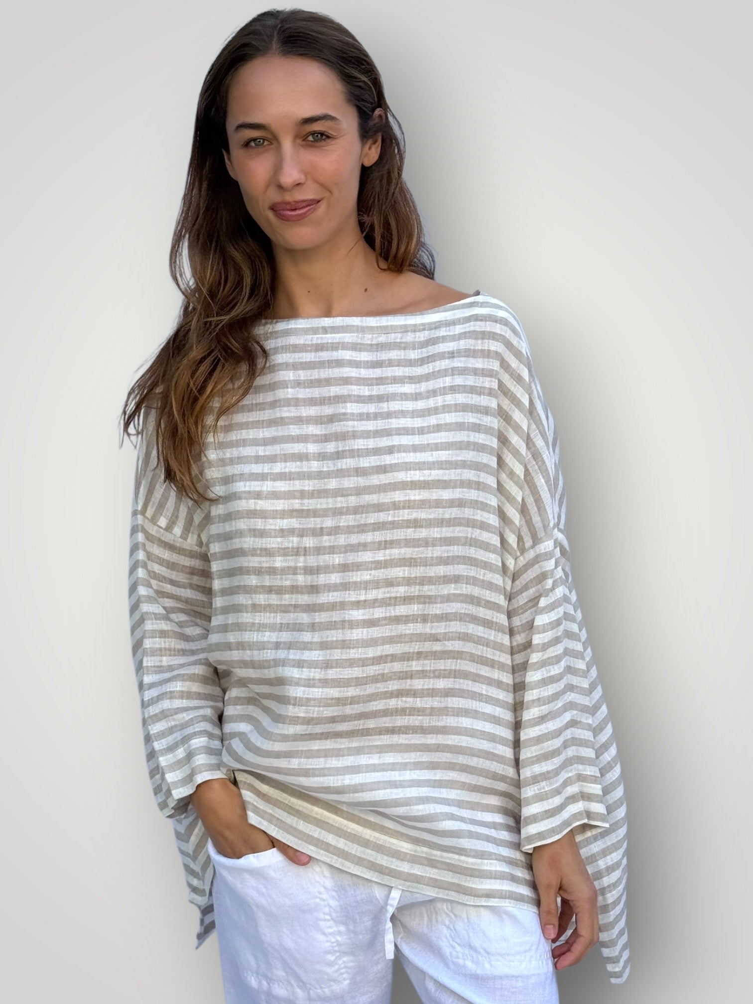 avril top - natural stripe linen Apparel
