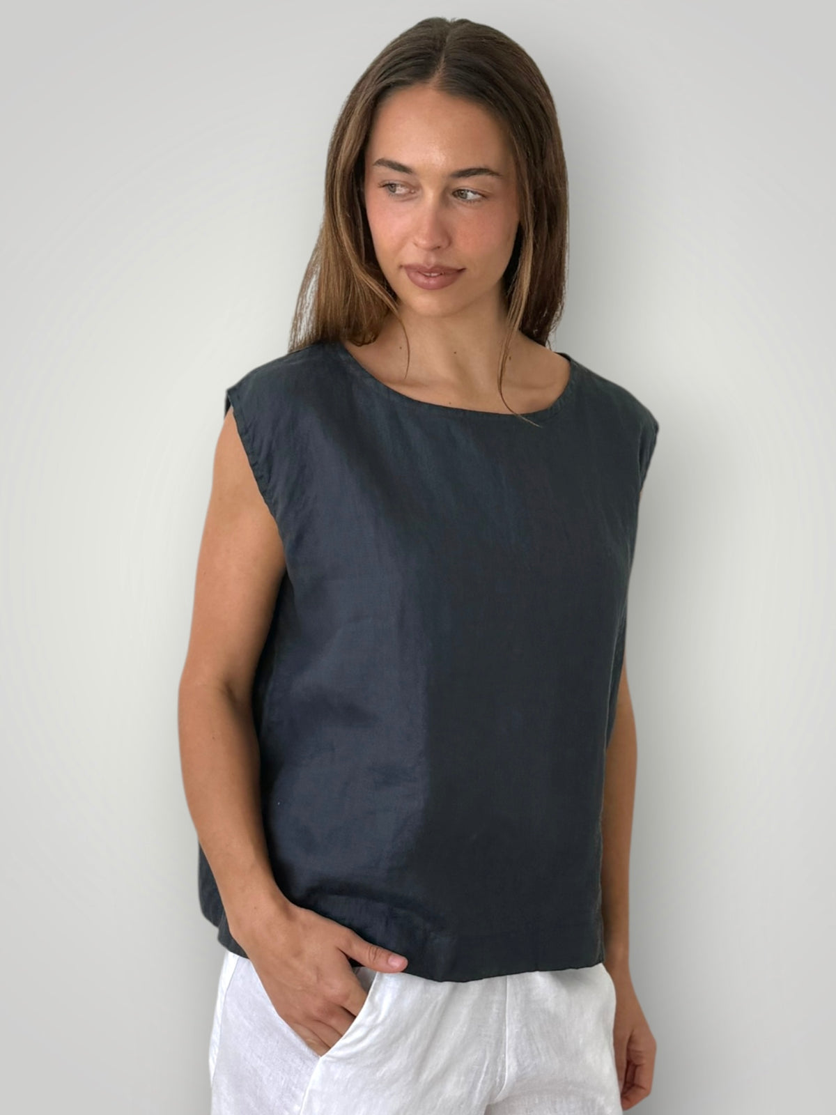 eva top - charcoal linen Apparel