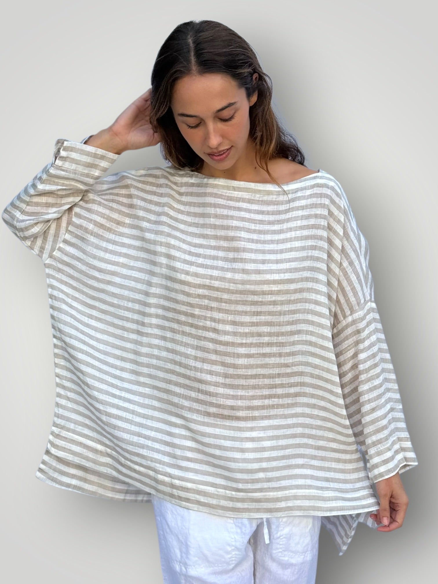avril top - natural stripe linen Apparel