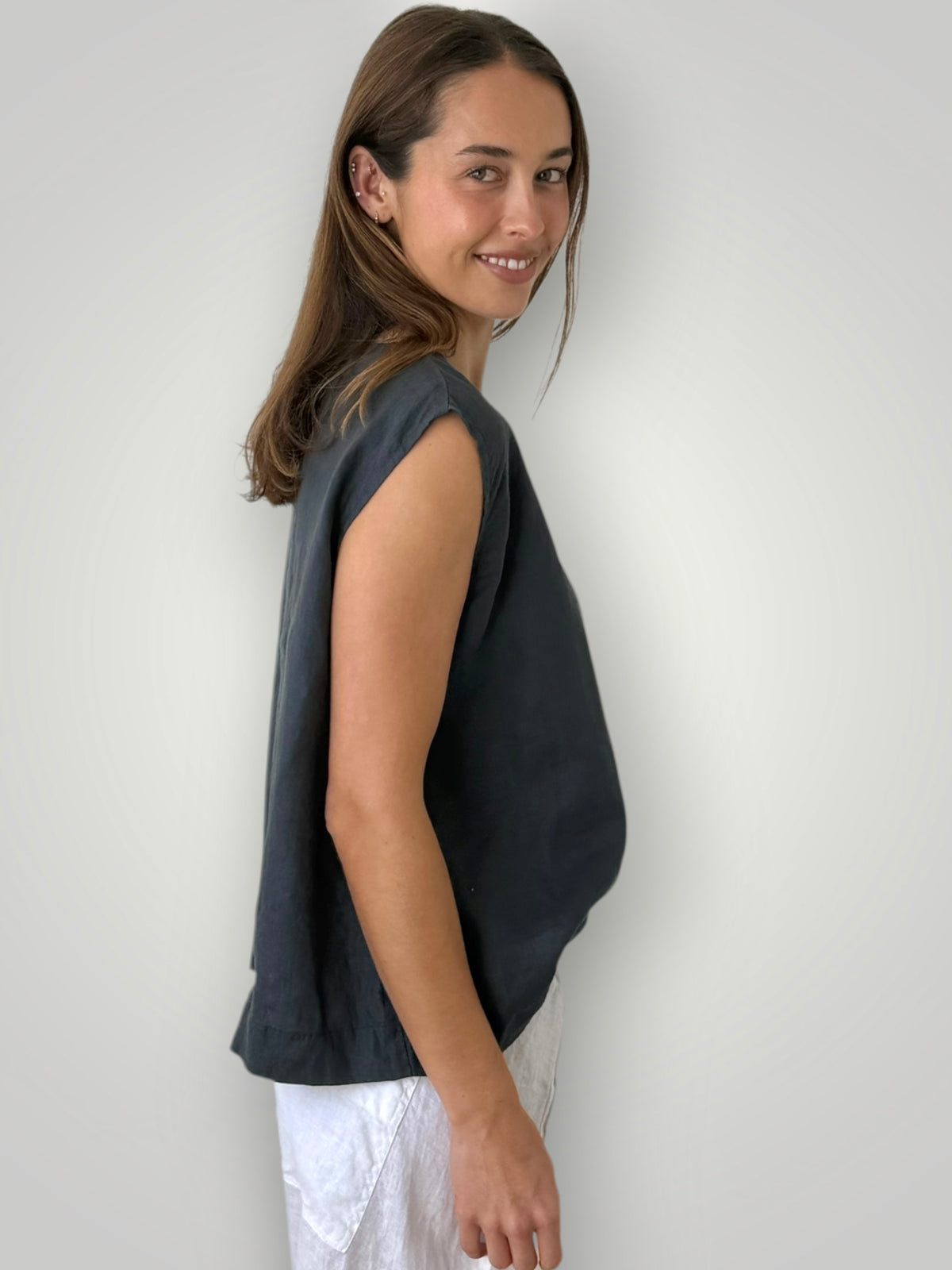 eva top - charcoal linen Apparel